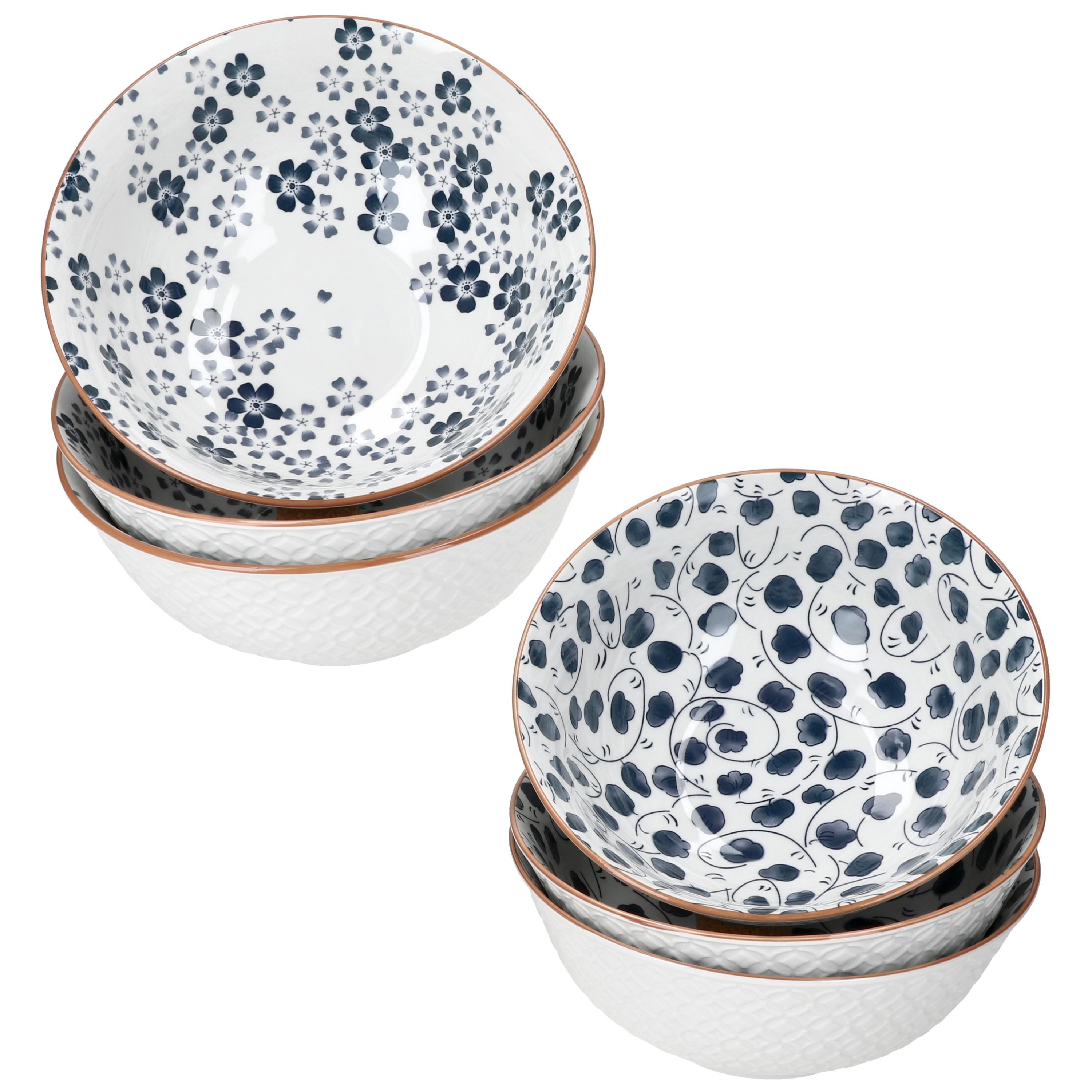 MamboCat Müslischale 6er Set Totto Bowl 21cm Steingut Blau Weiß Relief Servierschale Salat, Steingut