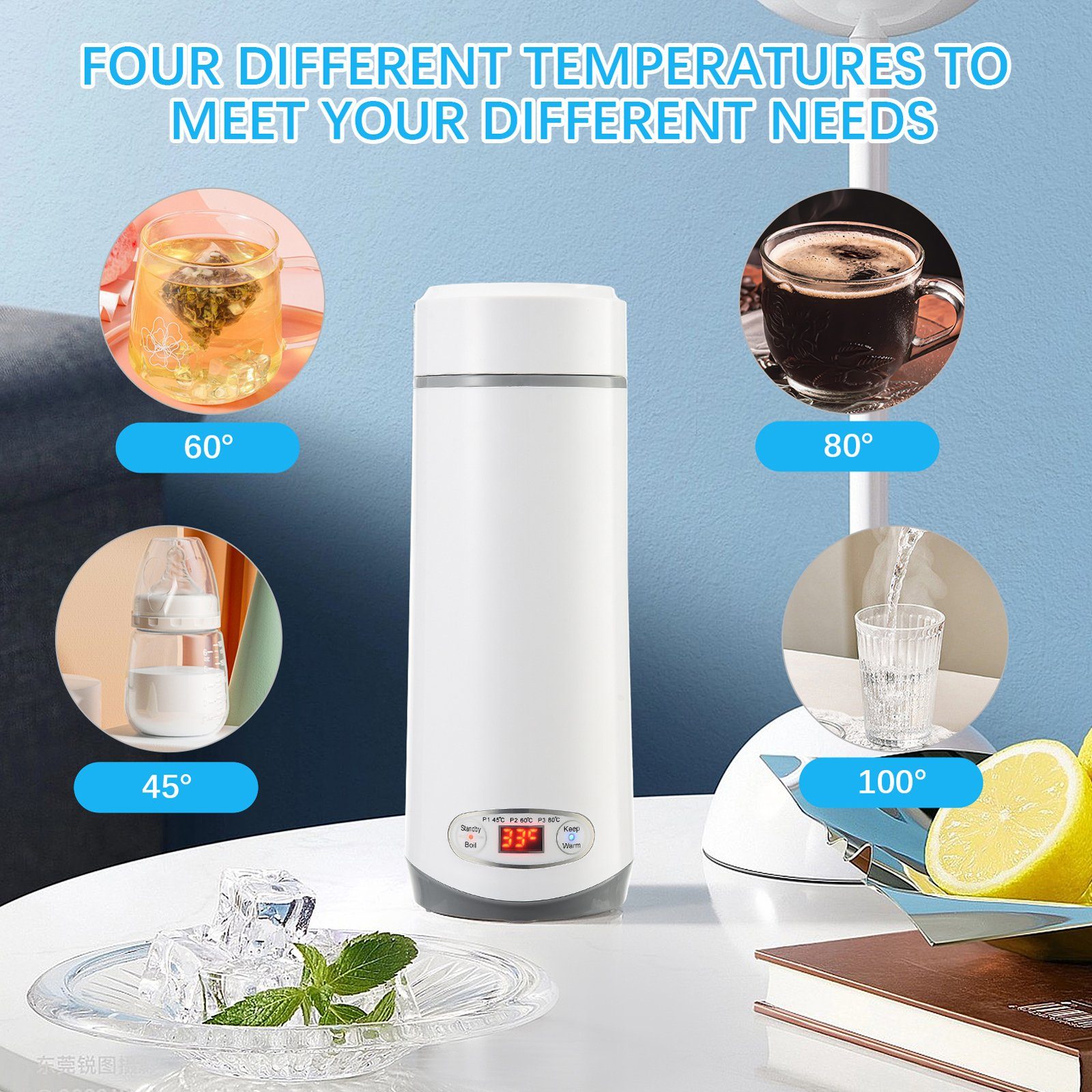 elektrischer Intelligenter tragbare Tasse kochendem Mini-Wasserkocher, Wasser beheizte isolierte SEEZSSA Isolierflasche und mit