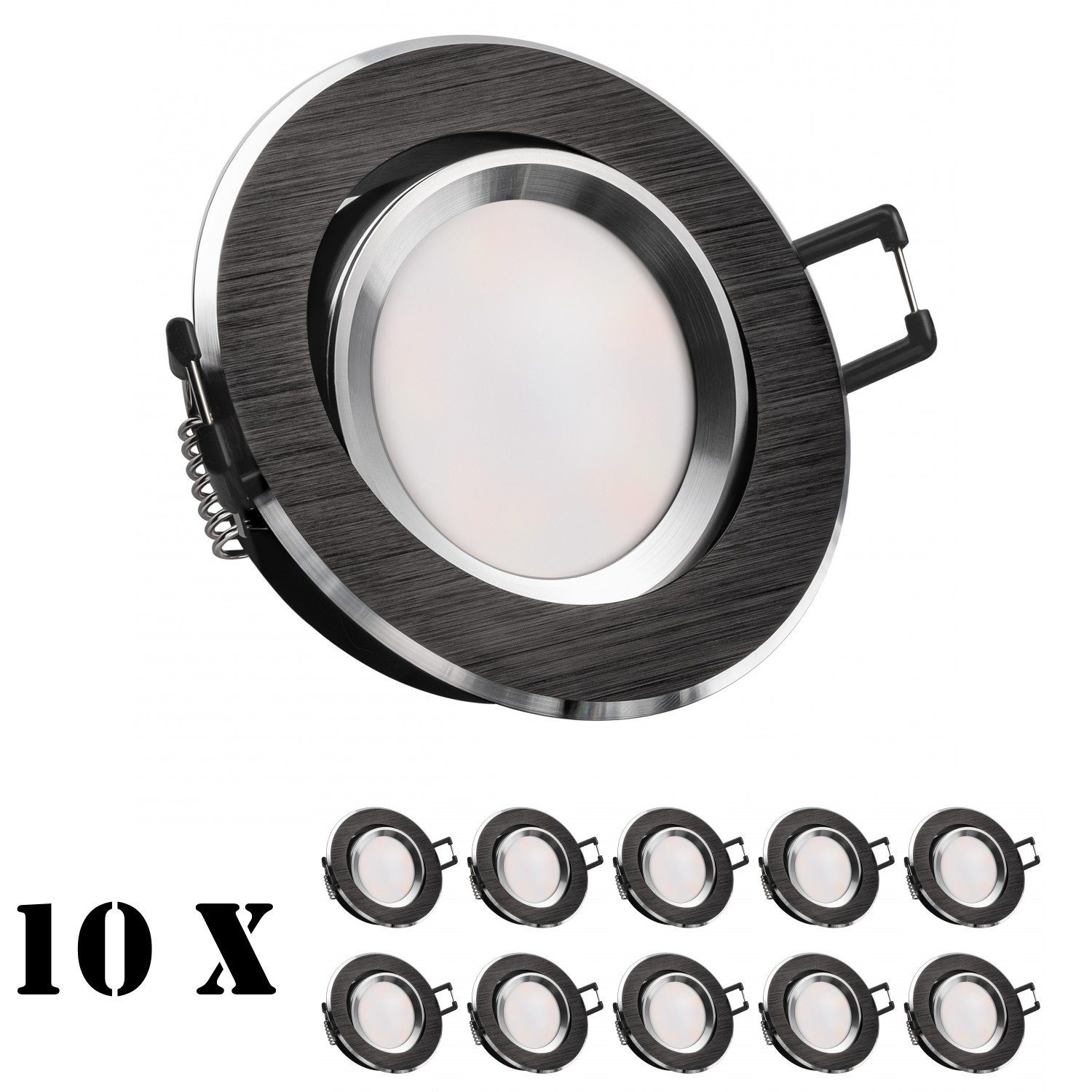 flach Leuchtmittel mit LED schwarz LEDANDO extra Einbaustrahler 10er Set in LED Einbaustrahler 5W