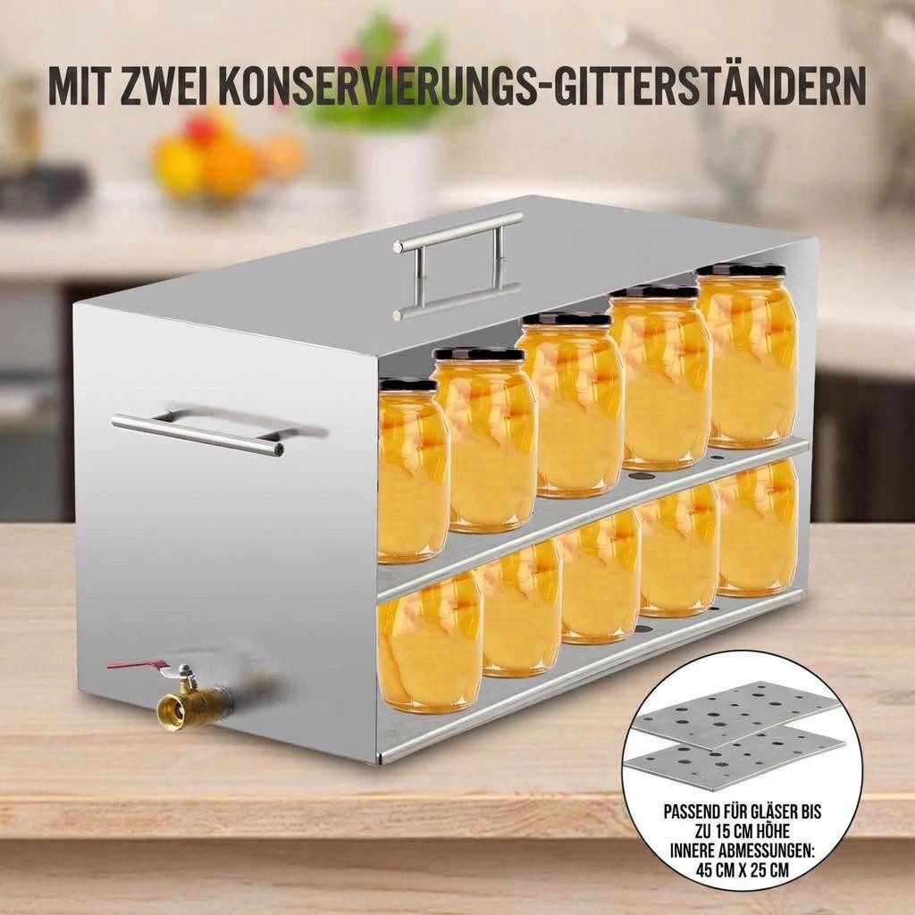 GarveeMore Thermobehälter 15‑Qt Einkochtopf 304‑Edelstahl 57,79×27,94×29,21cm mit Einkochzange, 304 stainless steel, mit 2 Gittern, Wasserbad‑Dampfeinkochen, in – Bild 5 von 5