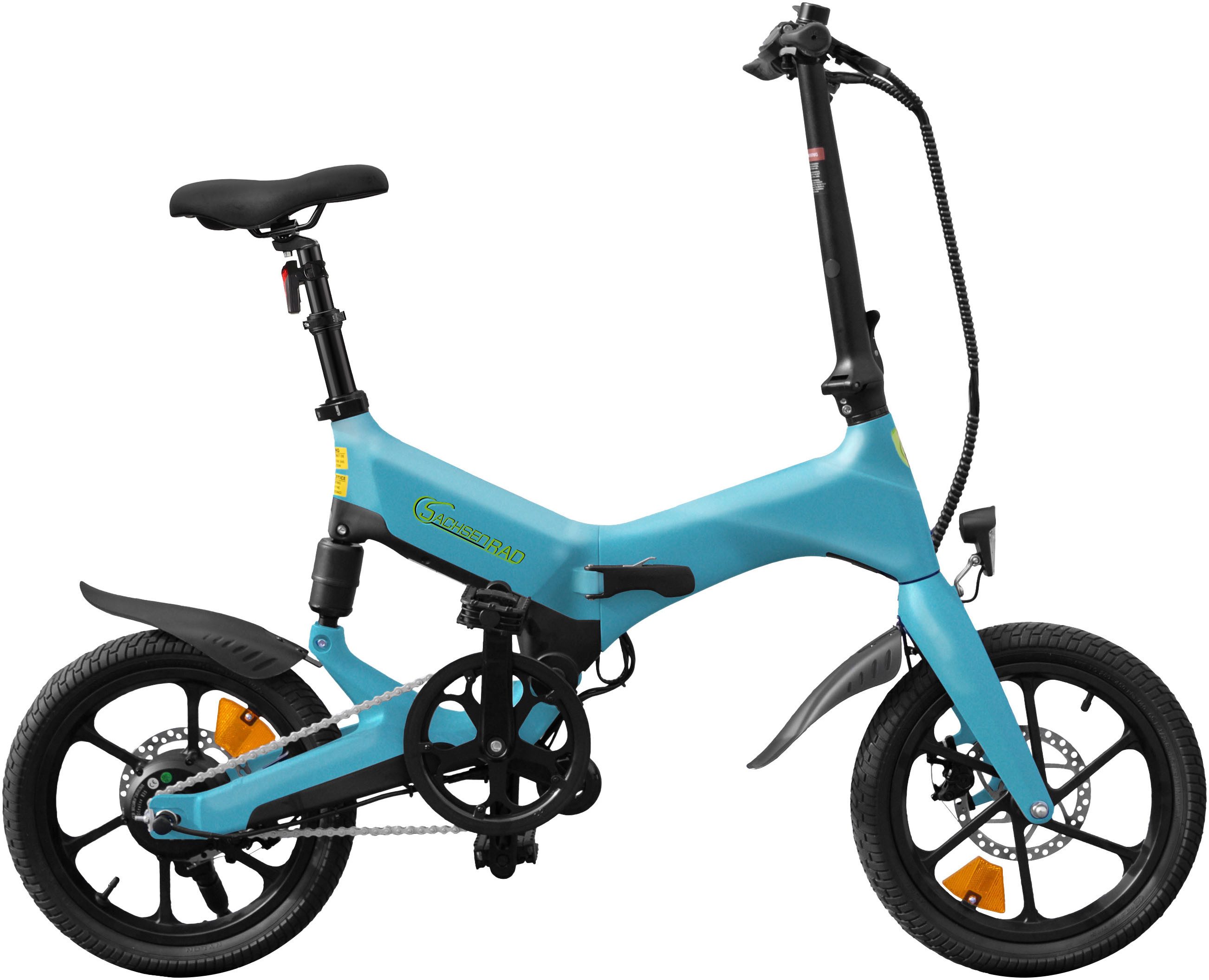 SachsenRad E-Bike Faltrad F12, 1 Gang Shimano keine Schaltwerk, ohne Schaltung, Heckmotor, 190 Wh, LCD-Steuerdisplay, Fahrmodus Pedelec, LED-Frontlicht, LED Rücklicht
