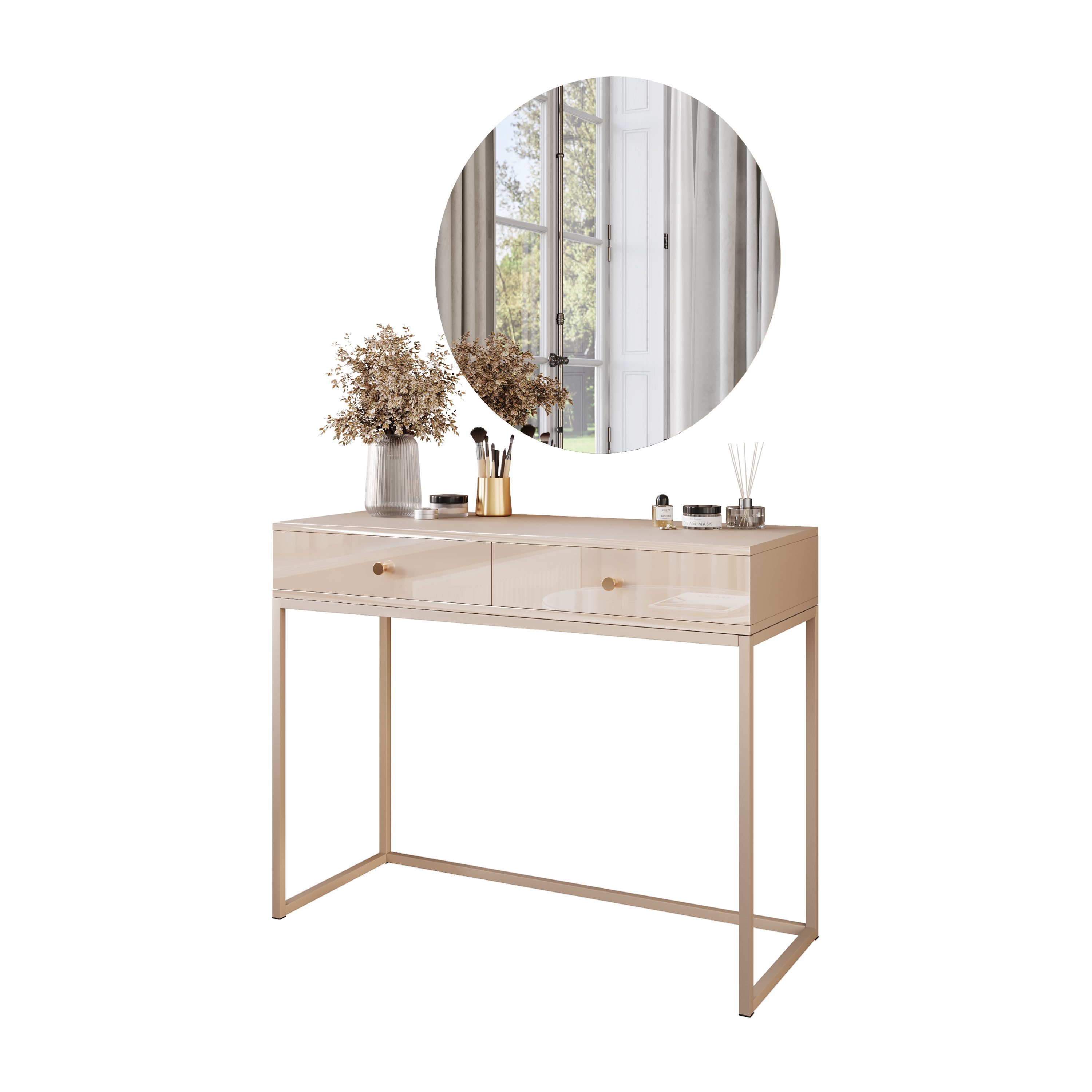 Lookway Schminktisch BLANCO GLAMOUR KASCHMIR mit kaschmirfarbenem Gestell und LED-Spiegel (1x Konsole, 1x Spiegel mit Led Beleuchtung), 100x81x42 cm