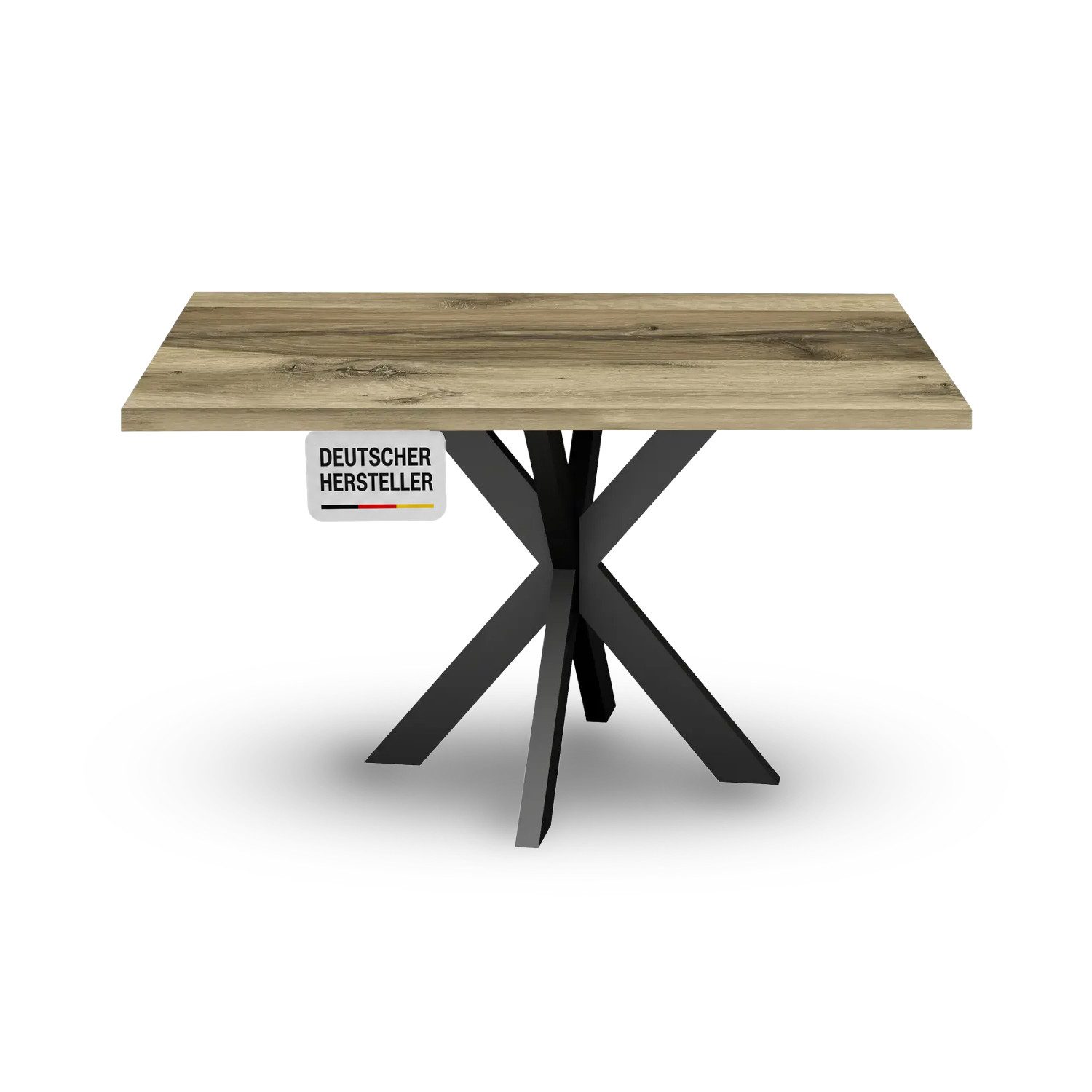Storado Esstisch Big System Metall Stern 140–210×90cm, Esszimmertisch, Ausziehbar von 160 auf 210cm mit Synchronauszug und Stern-Gestell
