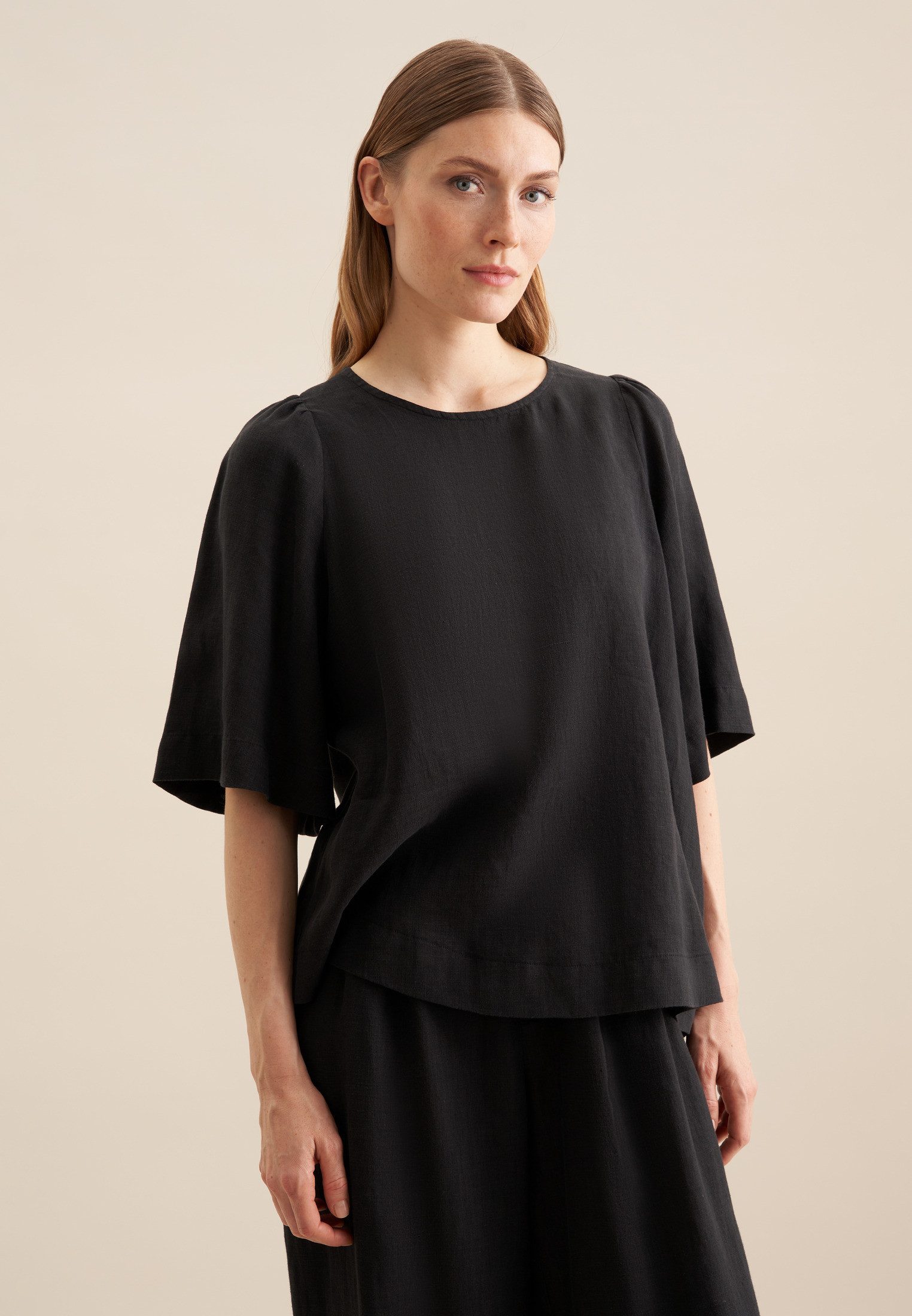 seidensticker Shirtbluse Schwarze Rose Kurzarm Rundhals Uni