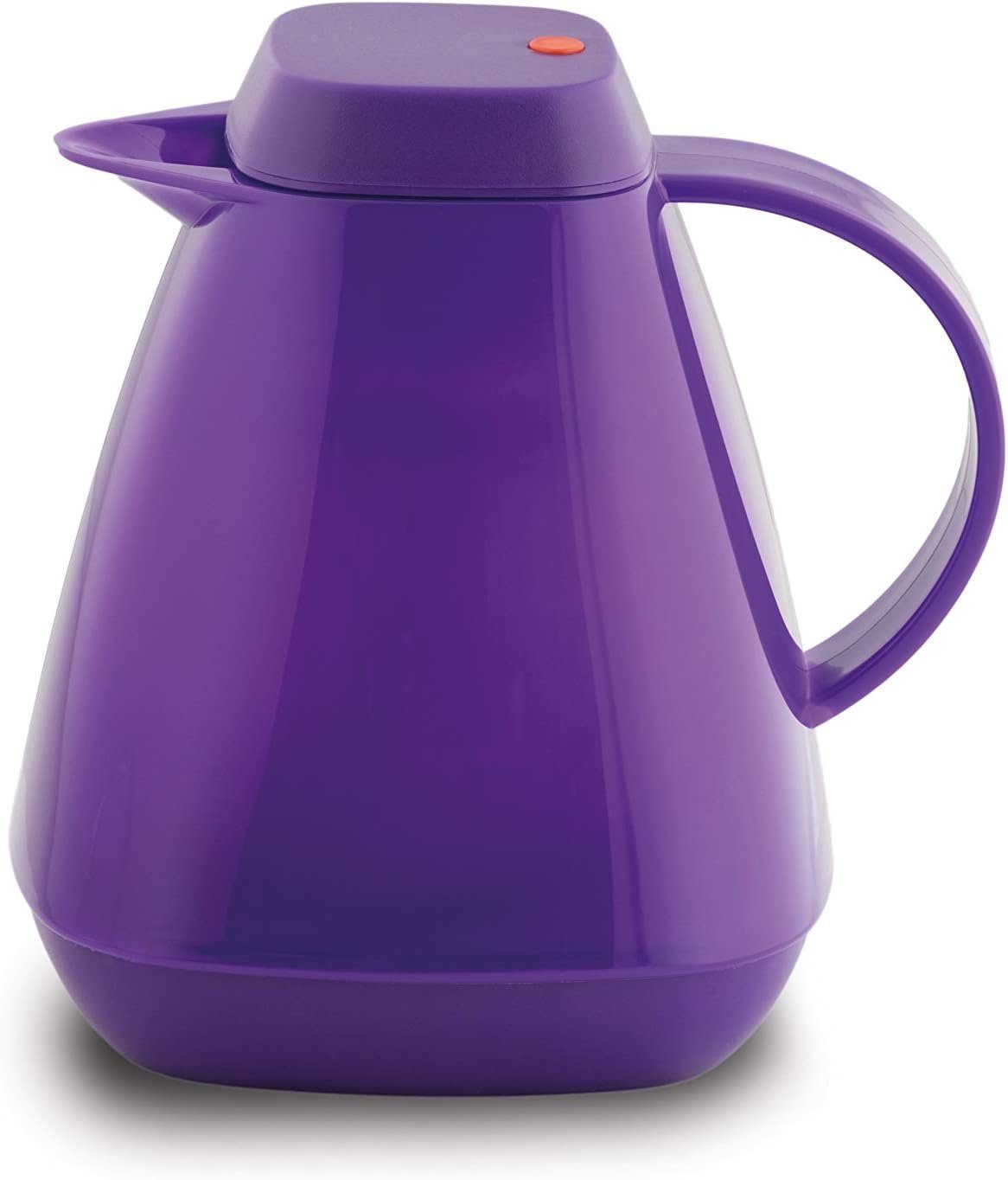 ROTPUNKT Isolierkanne 1,0 Liter 650 Glaseinsatz I hochwertig I langlebig I 24 Std wamm, (Kaffeekanne I Teekanne), robust und auslaufsicher purple peacock