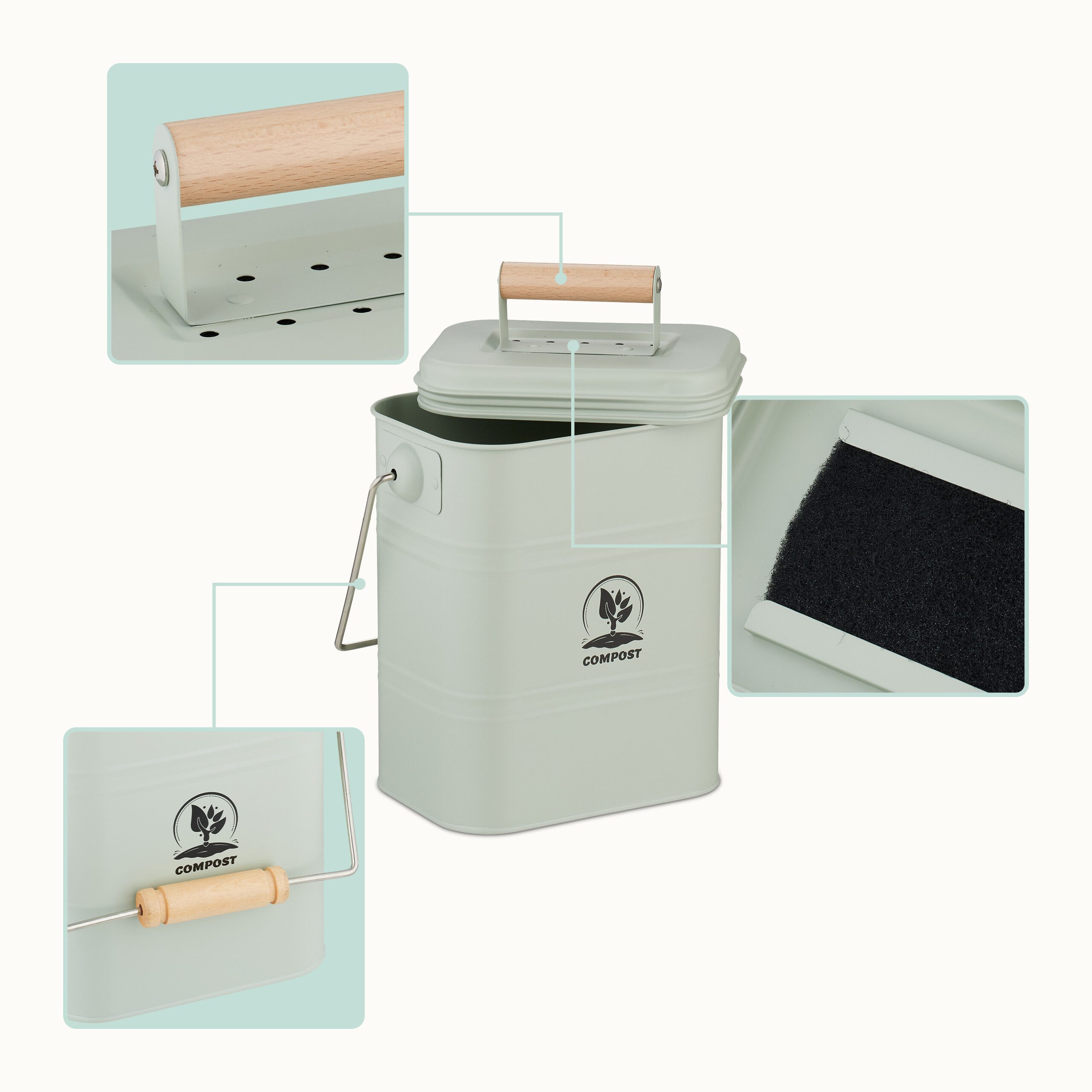 relaxdays Biomülleimer Komposteimer Küche 3,5 Liter, Mint