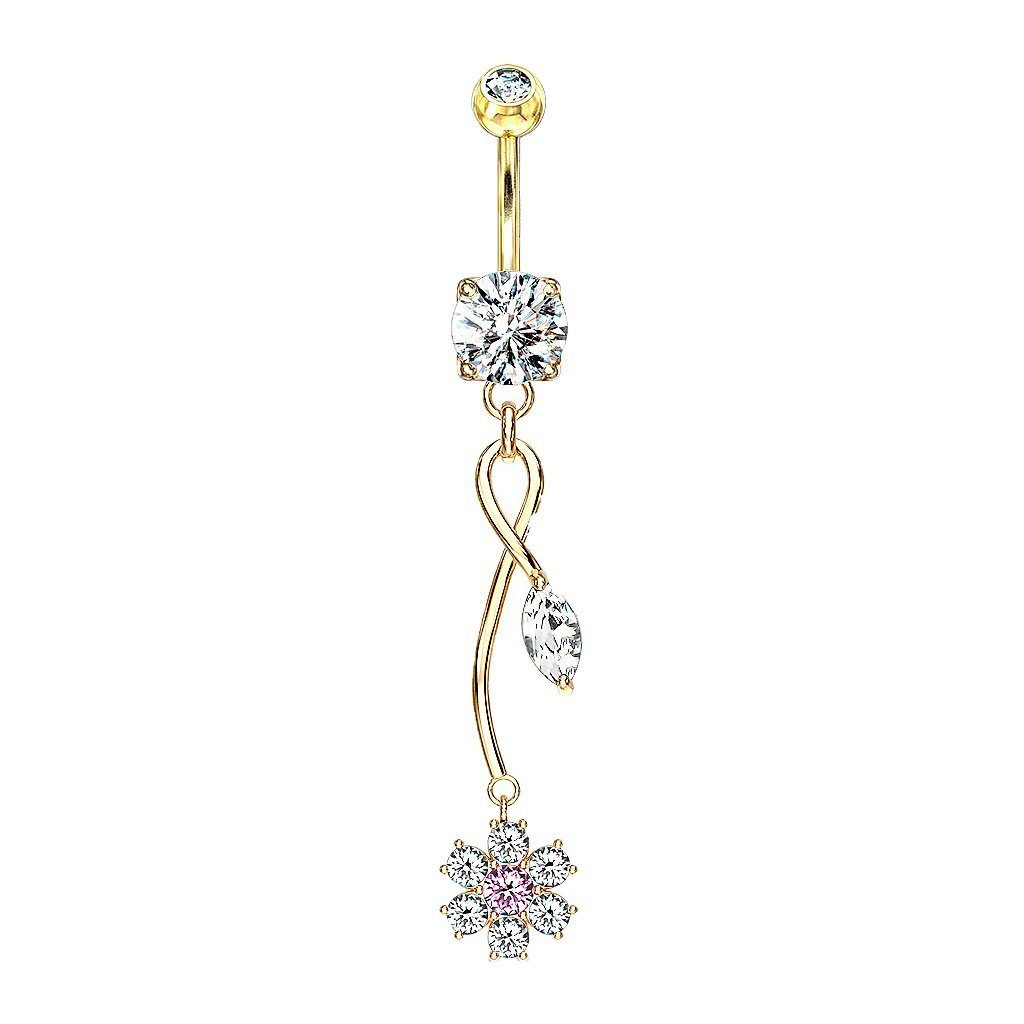 Taffstyle Bauchnabelpiercing Bauchnabelpiercing mit Kristall Blüten, Bauchnabelpiercing Bauch Banane Stecker Anhänger Blumen Blüten Lang