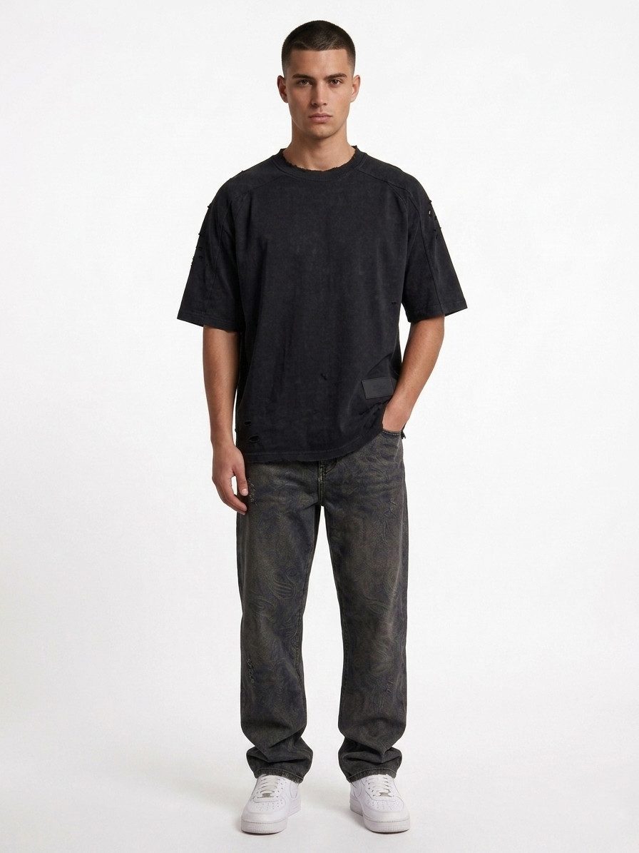 ENVYME T-Shirt Oversize T-Shirt „Don't Be Average" Print, Vintage Used-Look