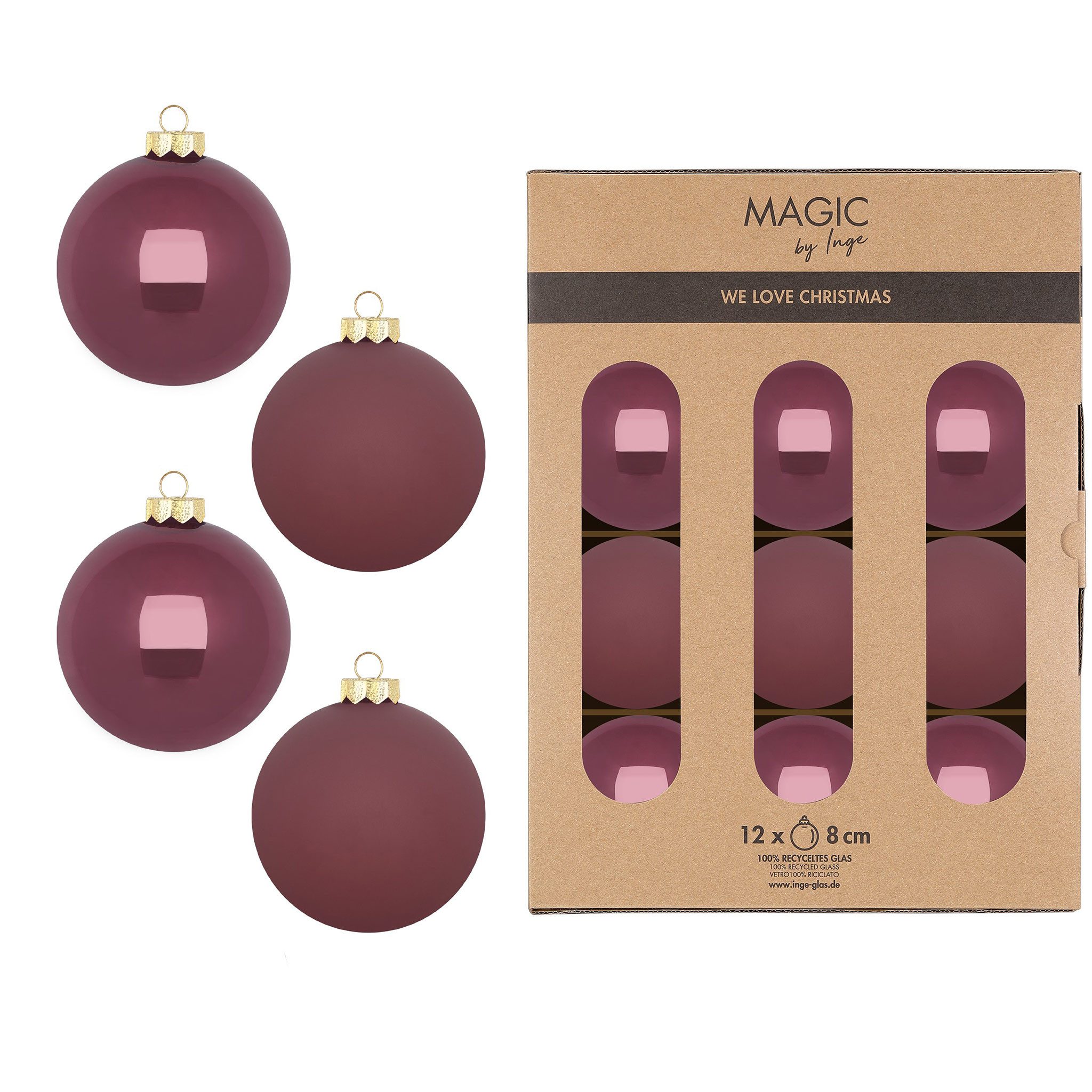 Holly & Jolly Weihnachtsbaumkugel, Weihnachtskugeln Glas 8cm 12 Stück