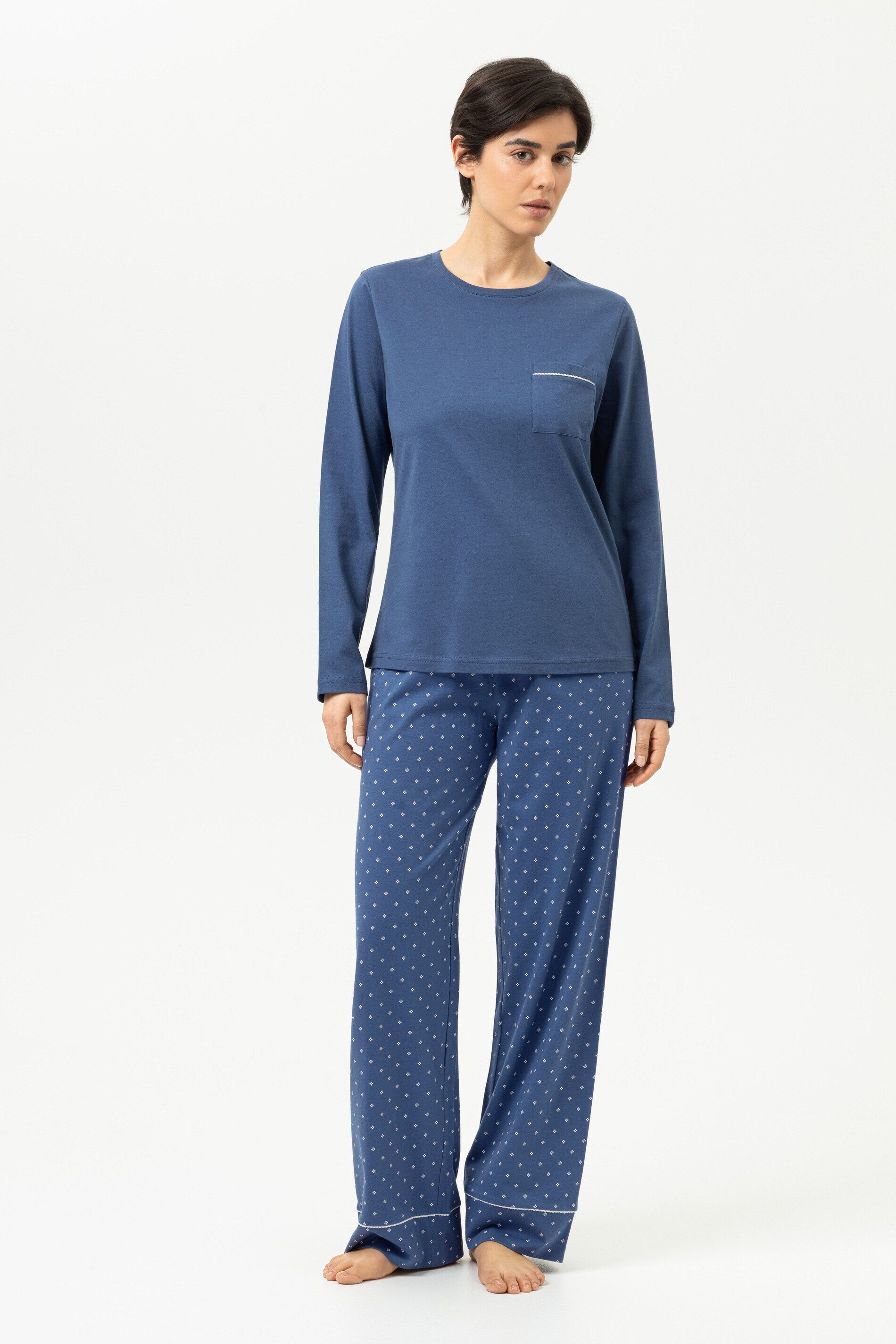 Mey Schlafanzug Mey Anzug lang Serie Polka Dreams mit Print Pyjama (2 tlg) Reine Baumwolle, Jersey Qualität, purer Komfort