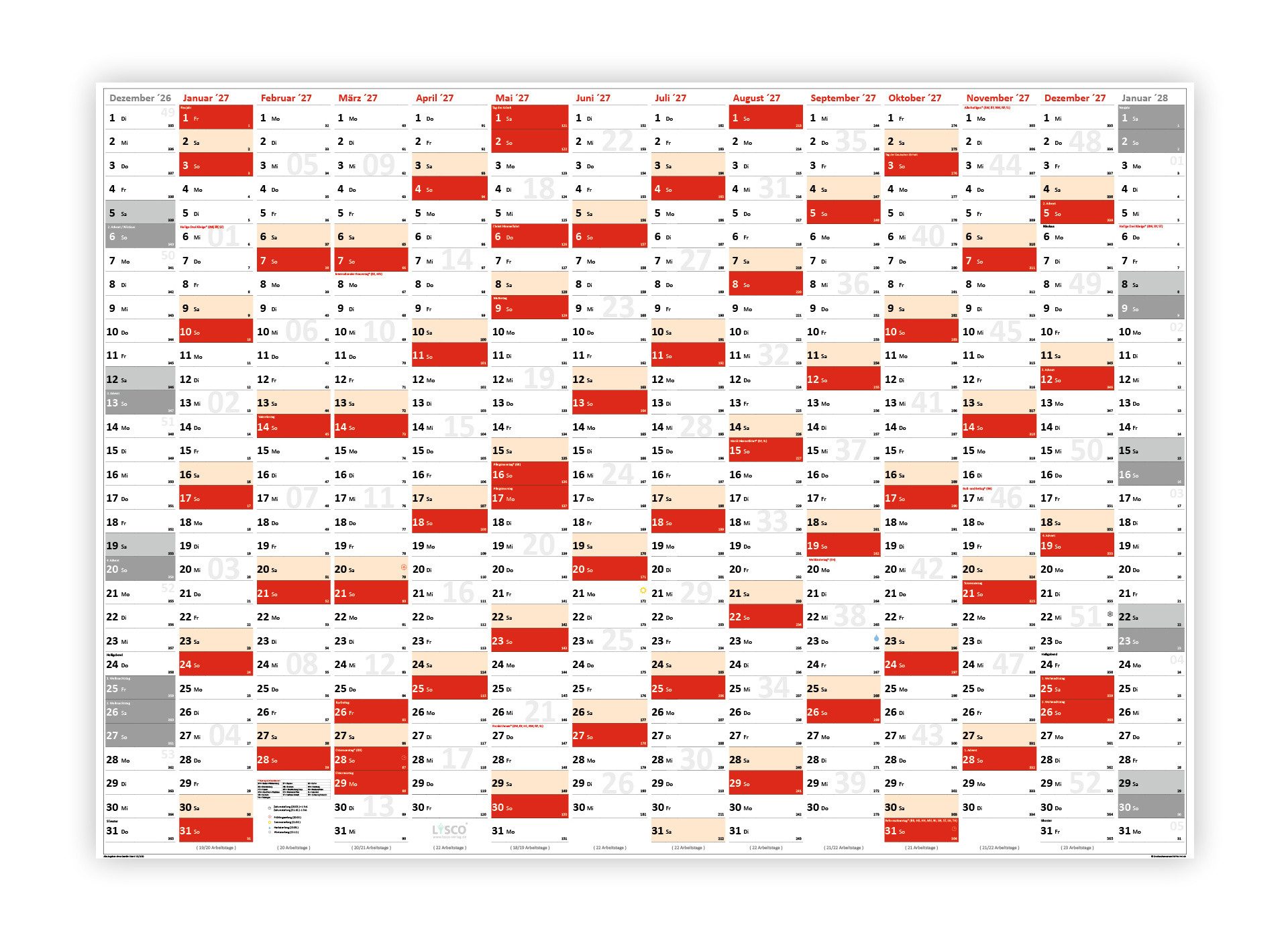 Wandkalender XXL Wandplaner DIN A0 2027 Kalender mit extra großen Tageskästchen