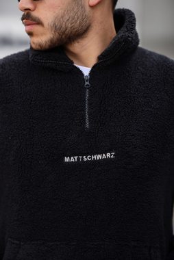 Matschwarz Longsweatshirt Plüsch-Half Zip mit Kängurutasche