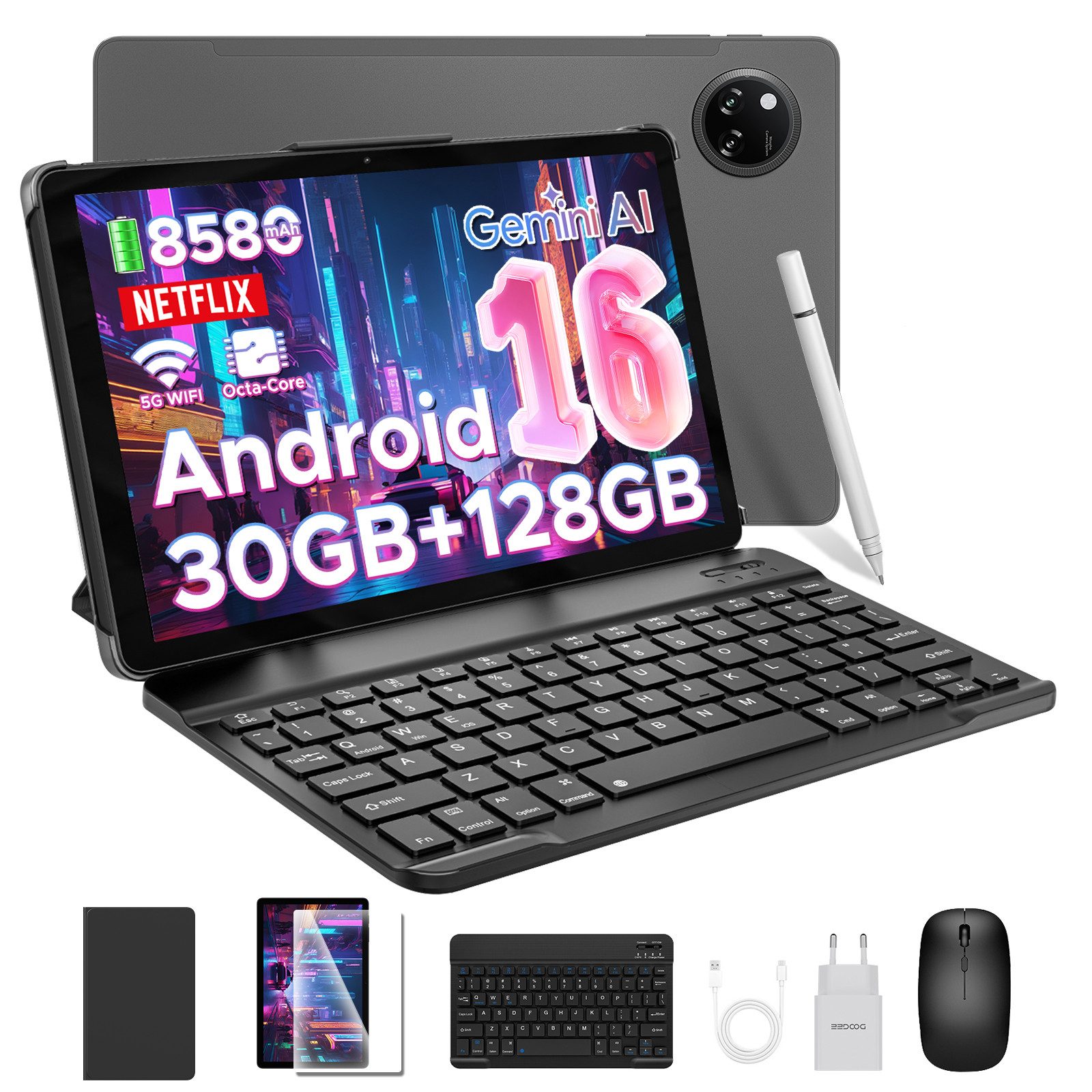 DOOGEE Tab A9 Pro+ Tablet mit Tastatur Android 16 128GB/2TB,11 Zoll Gaming Tablet (11", 128 GB, Android 16, 8580 mAh Akku, 13 MP + 5 MP, WiFi 5, Face ID, OTG, Widevine L1)