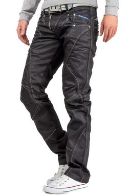 Cipo & Baxx 5-Pocket-Jeans Hose BA-C0812 W38/L34 (1-tlg) in Schwarz Glänzend mit weißen Nähten