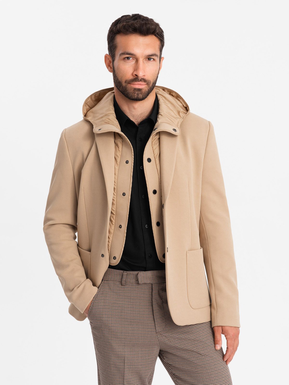 OMBRE Sakko mit Kapuze Herrensakko mit hohem Kragen und Kapuze günstig online kaufen