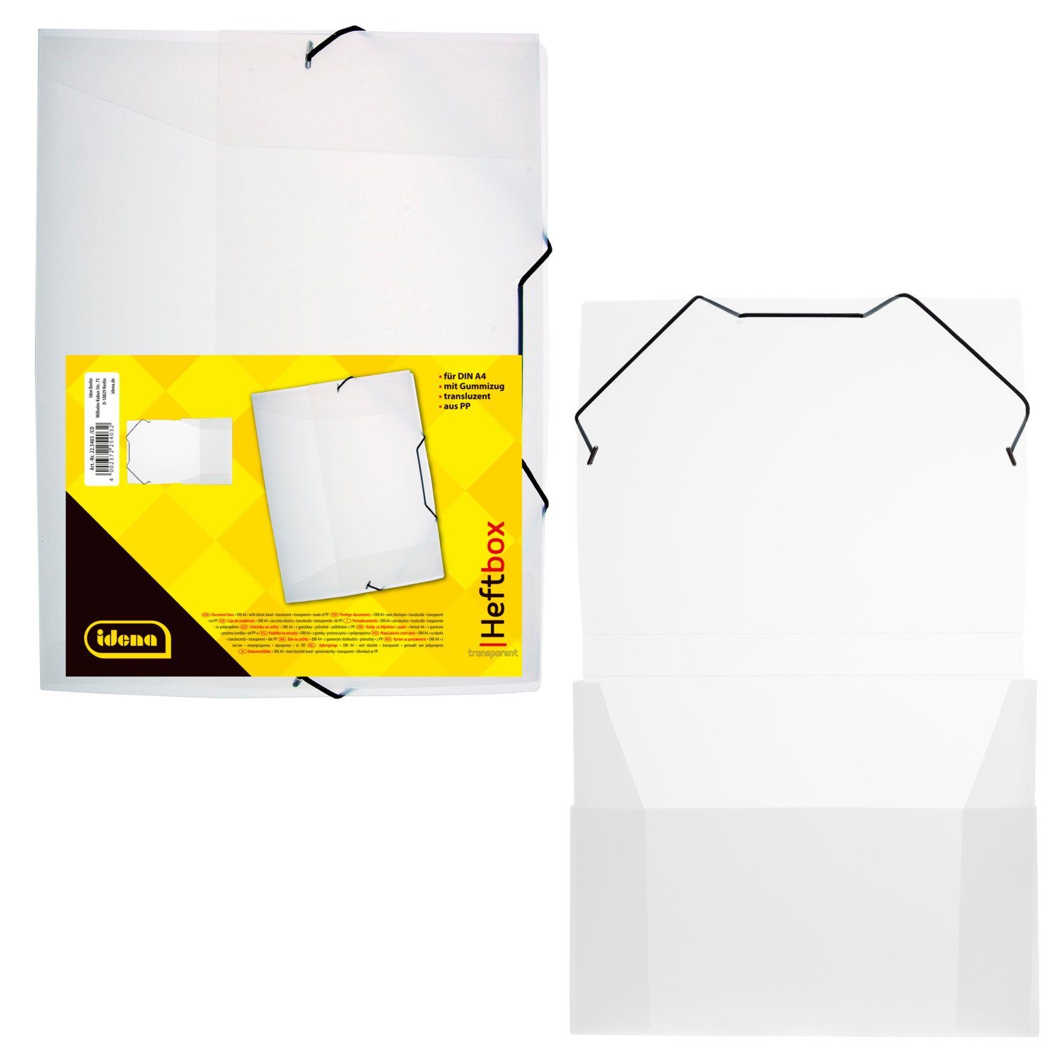 Hefter Idena 225403 - Heftbox für DIN A4 mit Gummizug, aus PP, Füllhöhe 3,5