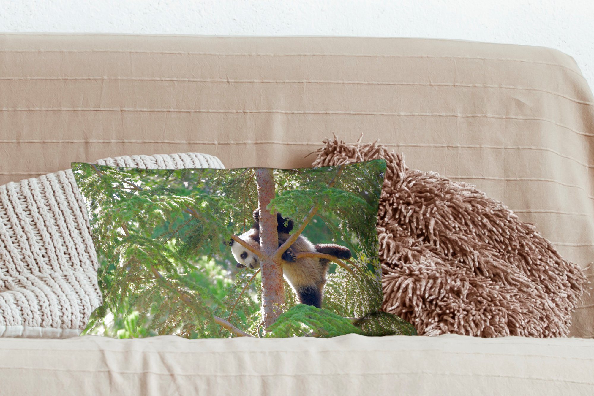 MuchoWow Dekokissen Blätter, Wohzimmer Dekokissen Zierkissen, - mit Baum Füllung, Schlafzimmer Dekoration, - Panda