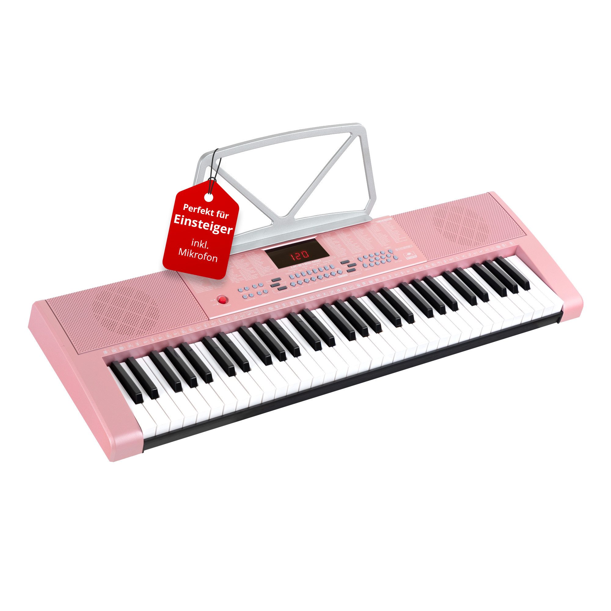 McGrey Home-Keyboard LK-6120-MIC - Einsteiger-Keyboard mit 61 Leuchttasten (2-St., Inkl. Mikrofon und Notenhalter), 255 Sounds und Rhythmen - 50 Demo Songs mit Lernfunktionen
