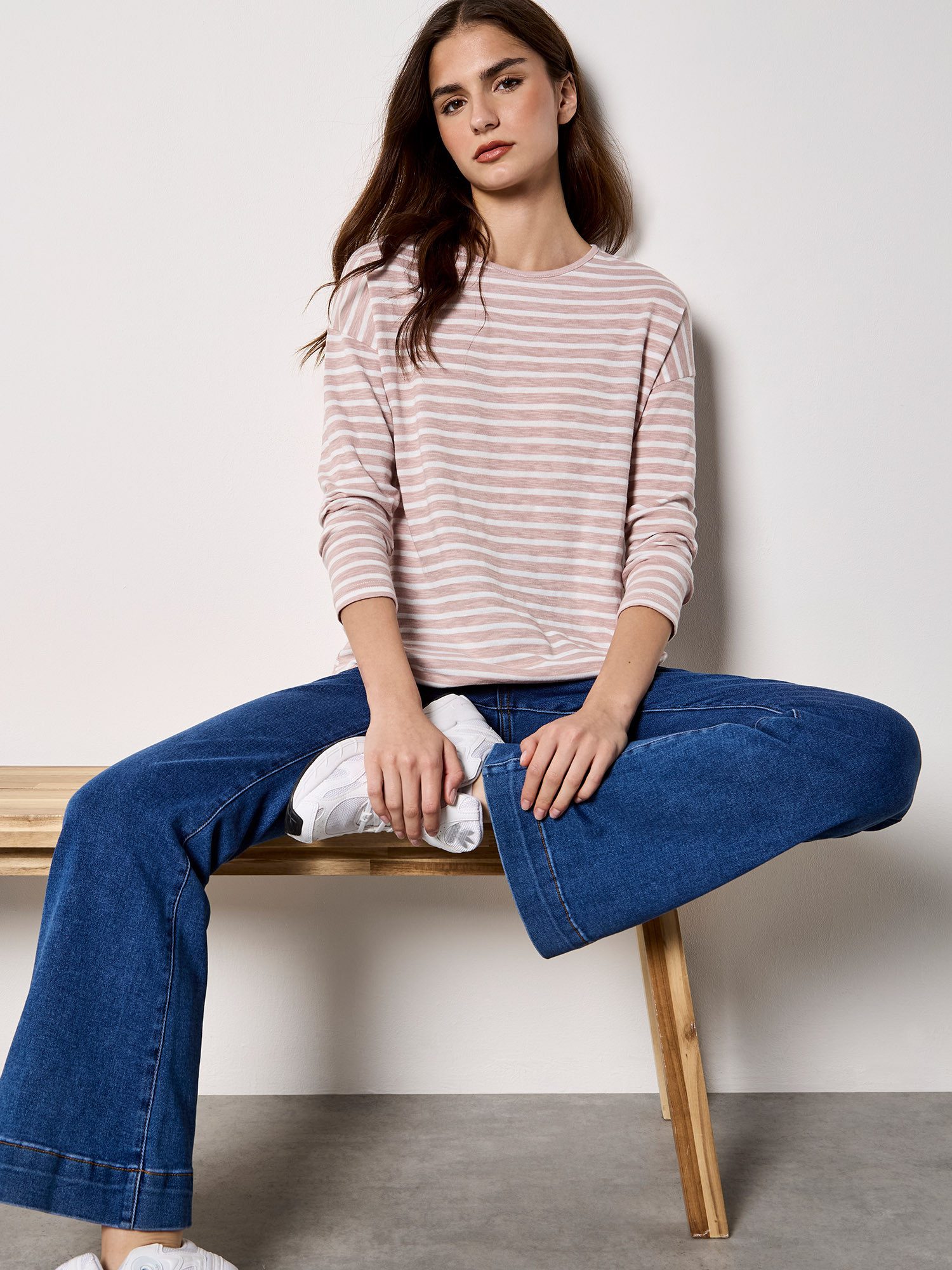 Apricot Longsweatshirt Weiches Jersey-Oberteil mit Streifen