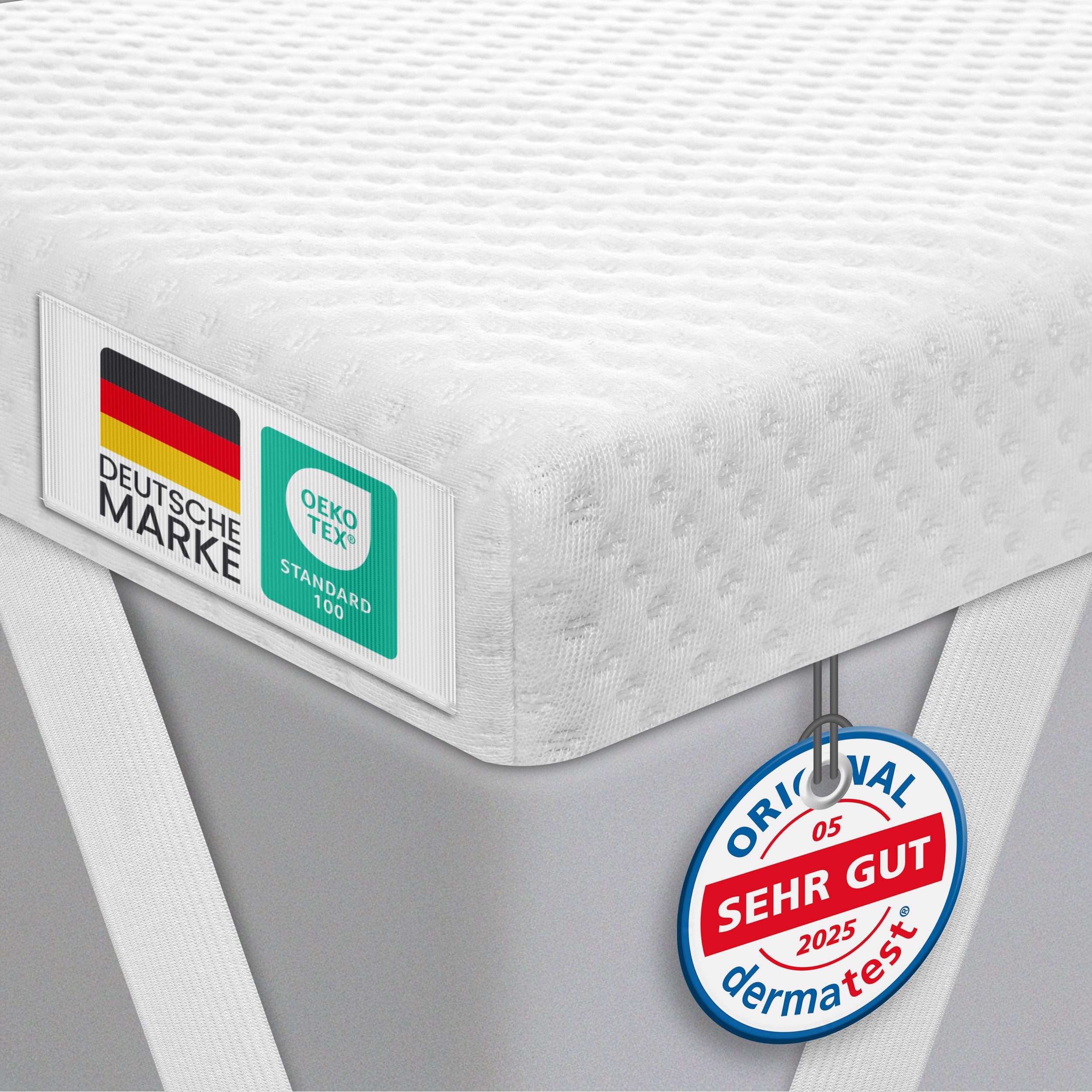 Gentle North, Topper Matratzentopper 7cm hoch H2/H3 - mit Gel-Memory- und Komfortschicht, 7 cm hoch, schadstoffgeprüft für Stoffe, Fäden, Reißverschlüsse, Schaum etc.