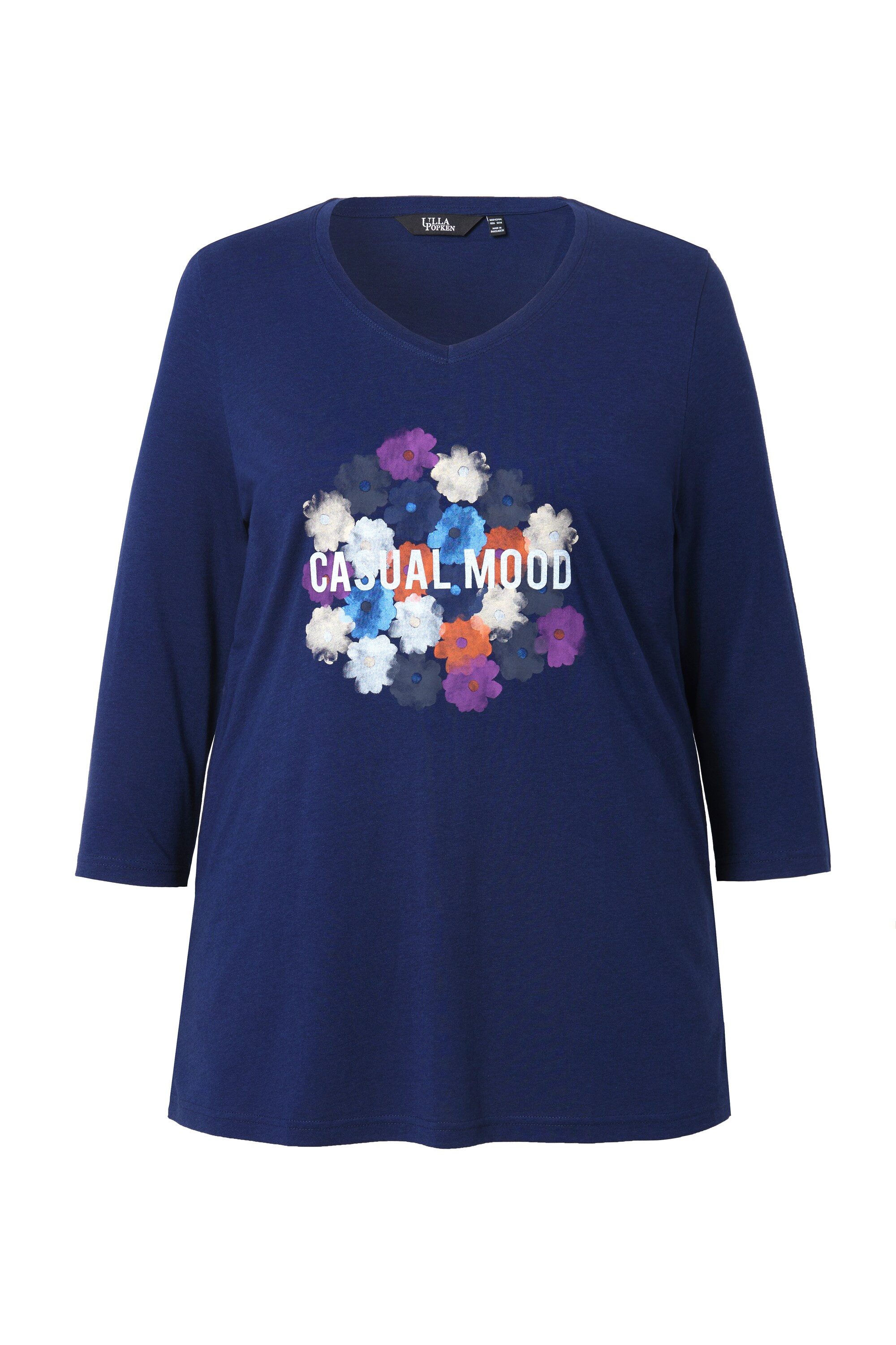 Ulla Popken T-Shirt Shirt Blüten Classic V-Ausschnitt 3/4-Arm günstig online kaufen
