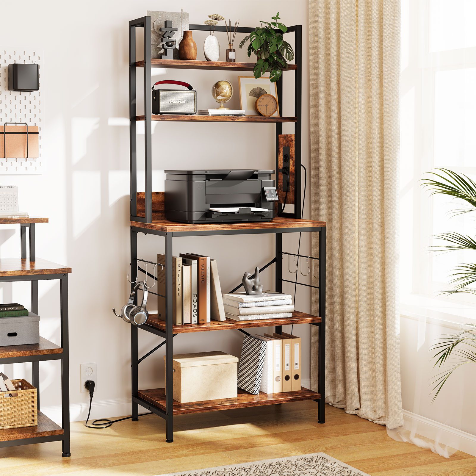 Dripex Küchenregal 5 Etagen Standregal mit Steckdosen,6 S-Haken,70x40x165cm