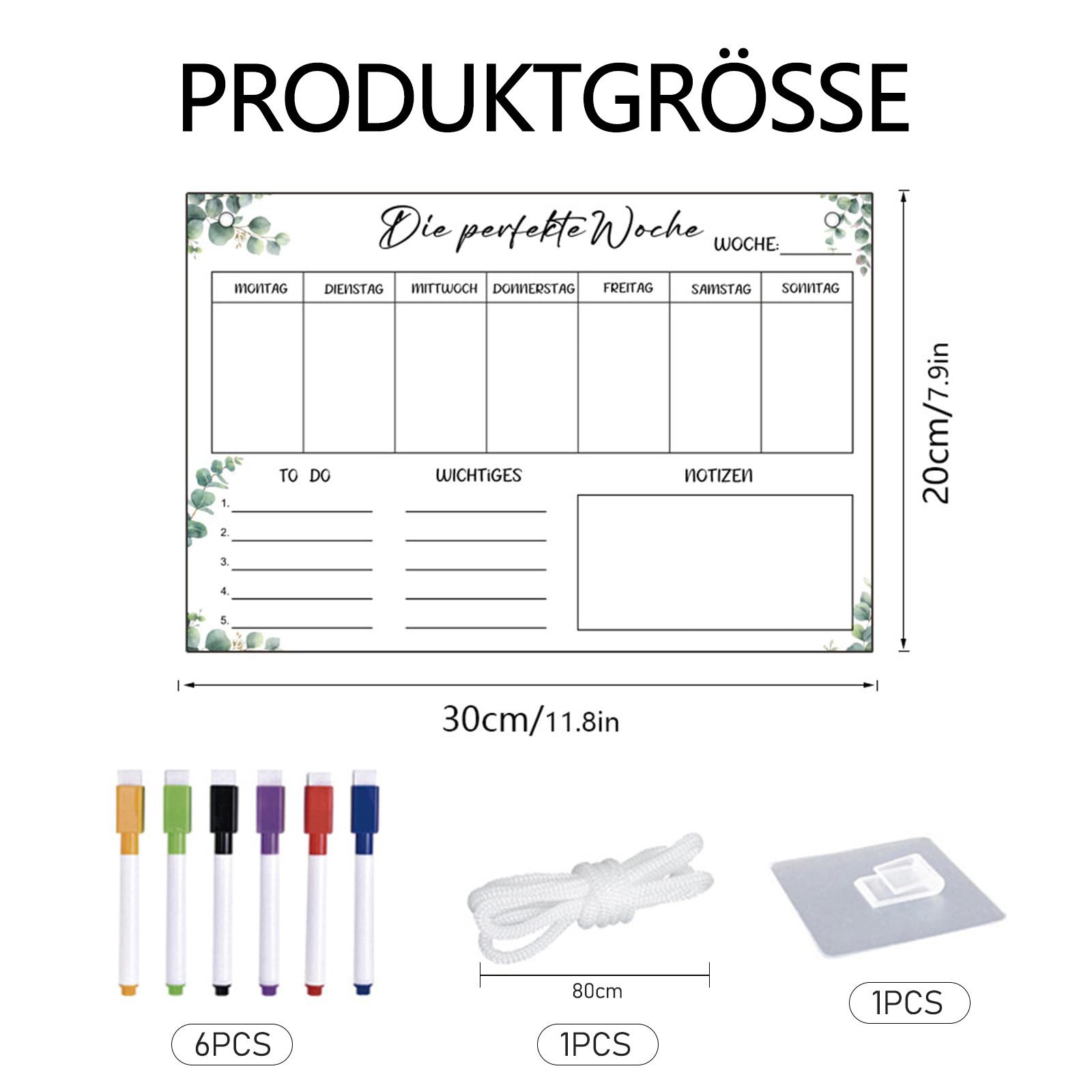 FOUORTUNATE-BEE Tischkalender Wochenplaner Abwischbar Wochenplaner aus Acrylglas, für Haushaltsplan 30 x 20CM Memoboard mit 6 Whiteboard-Stift
