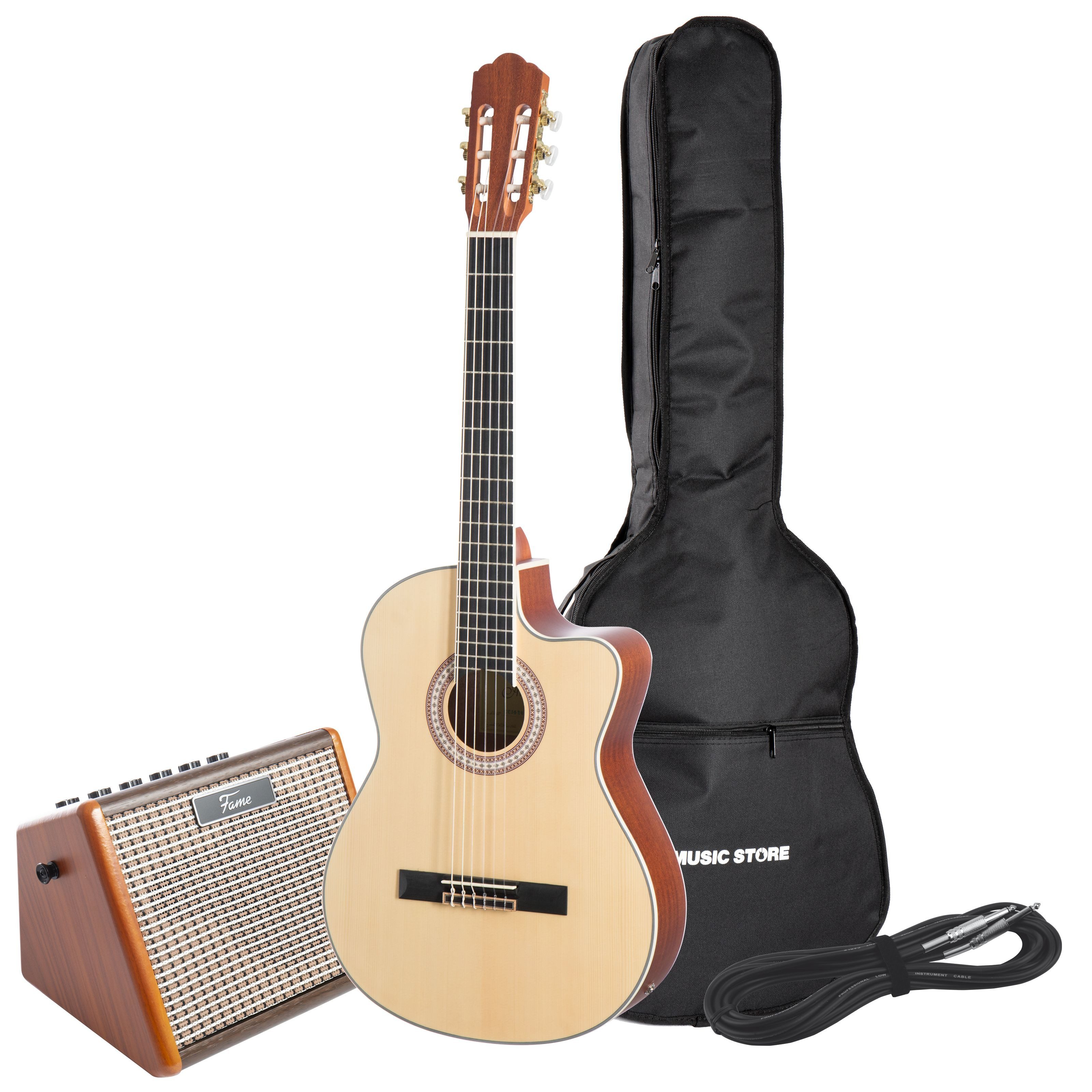 Almeria Konzertgitarre, Konzertgitarre 4/4 CC 36 EQ Set 3 mit Verstärker und Zubehör Natur, Konzertgitarren, Konzertgitarren-Sets, Konzertgitarre, 4/4 Gitarre, Konzertgitarre Set