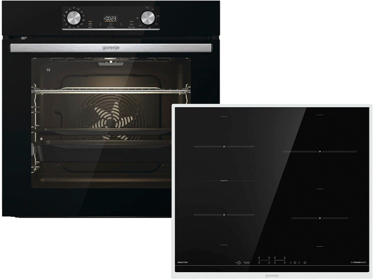 GORENJE Backofen-Set Black/Steel Steam Pyro Set, mit 1-fach-Teleskopauszug, Pyrolyse-Selbstreinigung