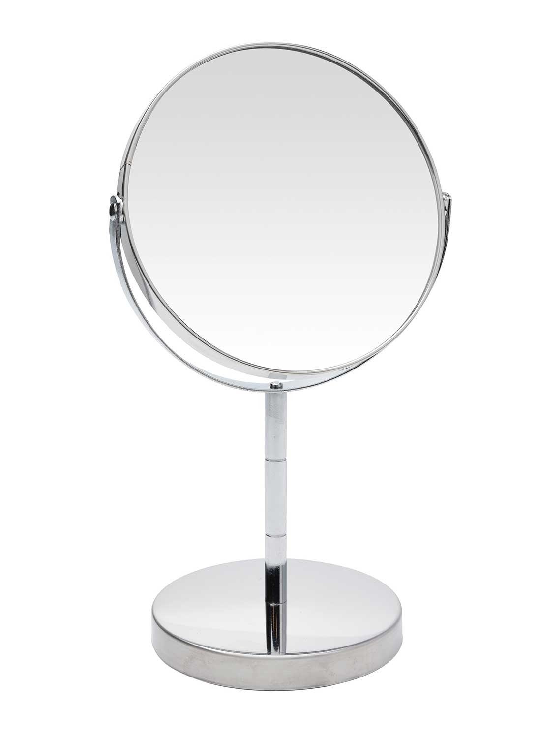 Kosmetikspiegel PERFETTO, Silberfarben, H 26,5 cm, Edelstahl, mit 2-facher Vergrößerung, dreh- und schwenkbar