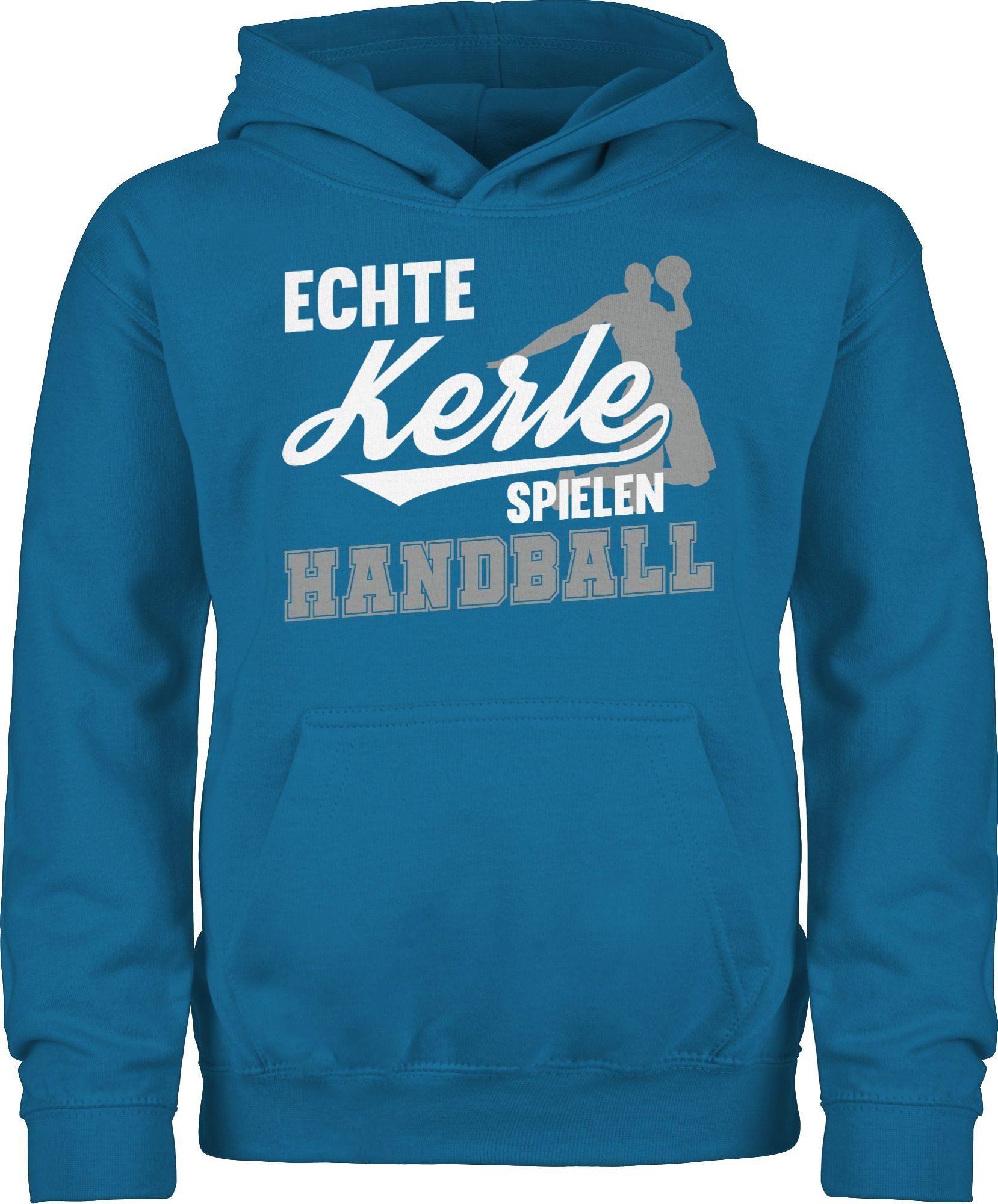 Shirtracer Hoodie Echte Kerle spielen Handball weiß / grau Kinder Sport Kleidung 1 Himmelblau