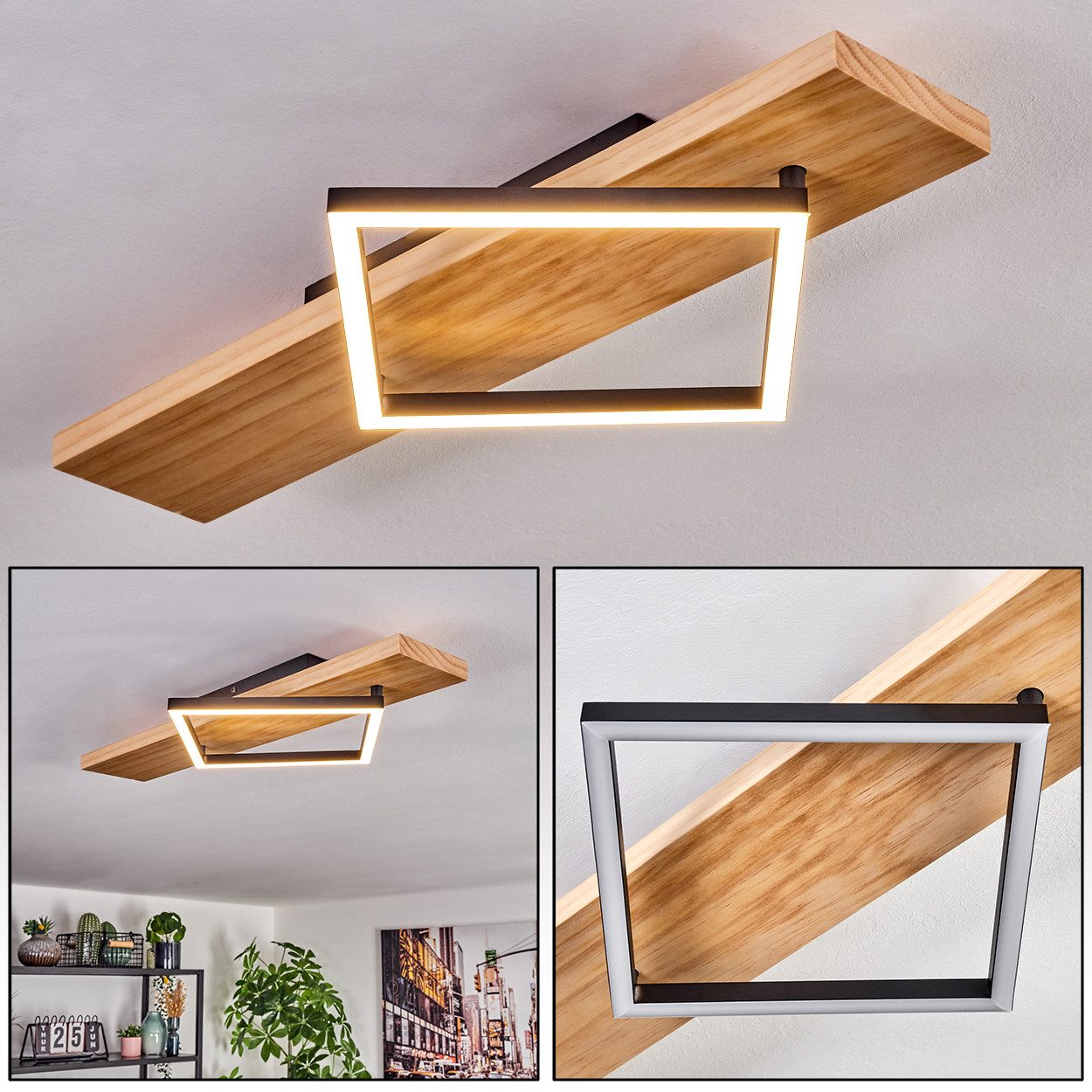hofstein Deckenleuchte Deckenlampe aus Metall/Holz/Kunststoff in günstig online kaufen