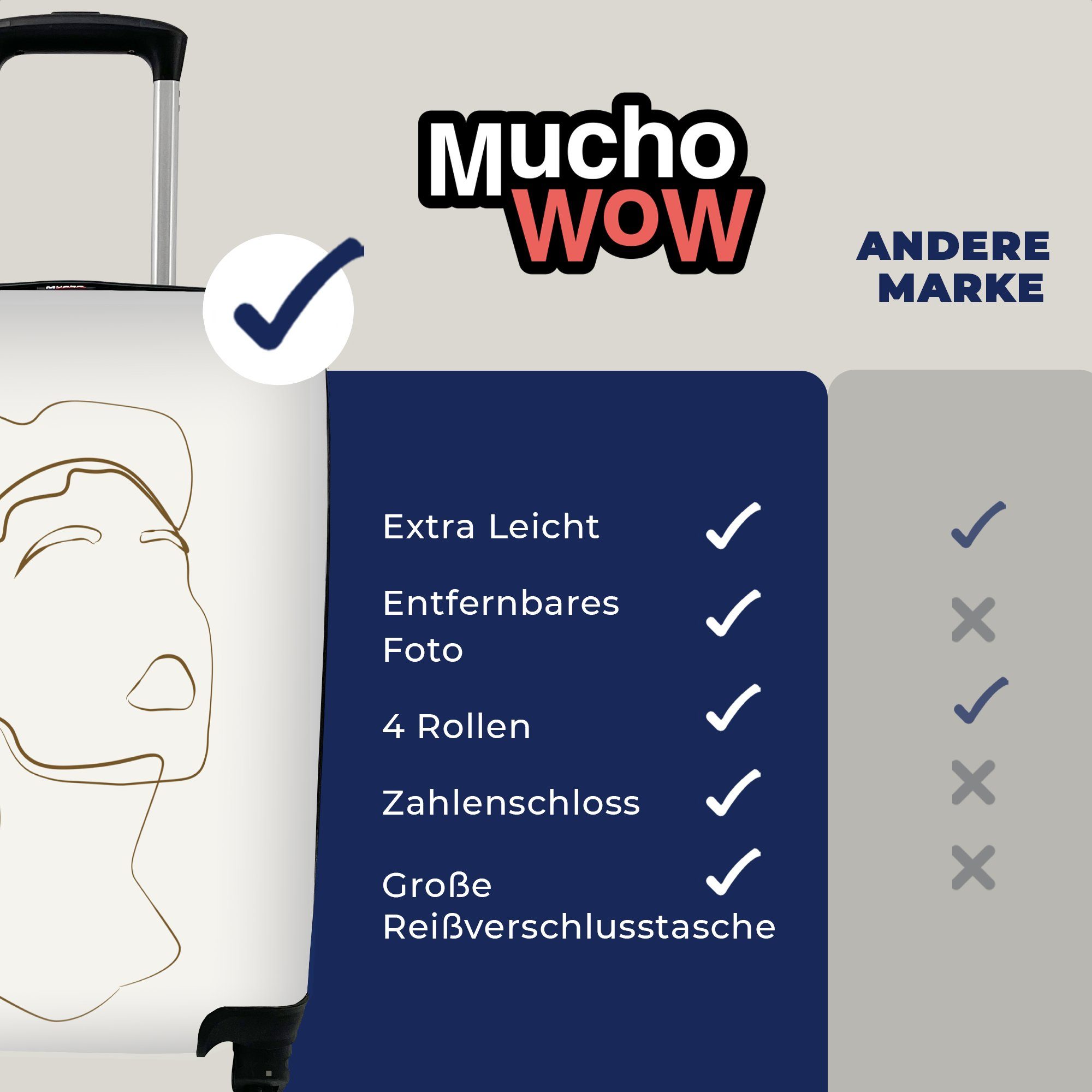 Linienkunst Reisetasche für MuchoWow Frauen Minimalismus, Trolley, Rollen, - Ferien, rollen, mit Reisekoffer 4 Handgepäck - Handgepäckkoffer