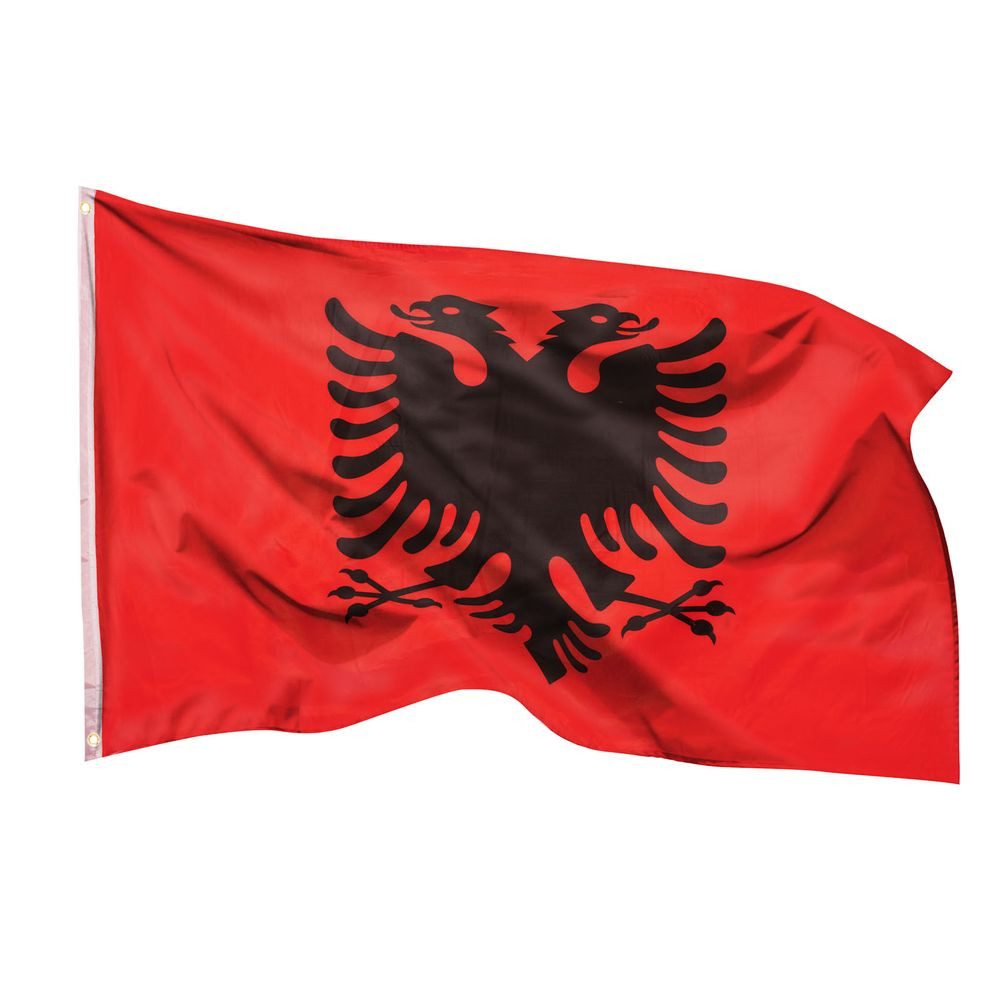 PHENO FLAGS Flagge Albanien Flagge 90 x 150 cm Albanische Fahne (Hissflagge für Fahnenmast), Inkl. 2 Messing Ösen