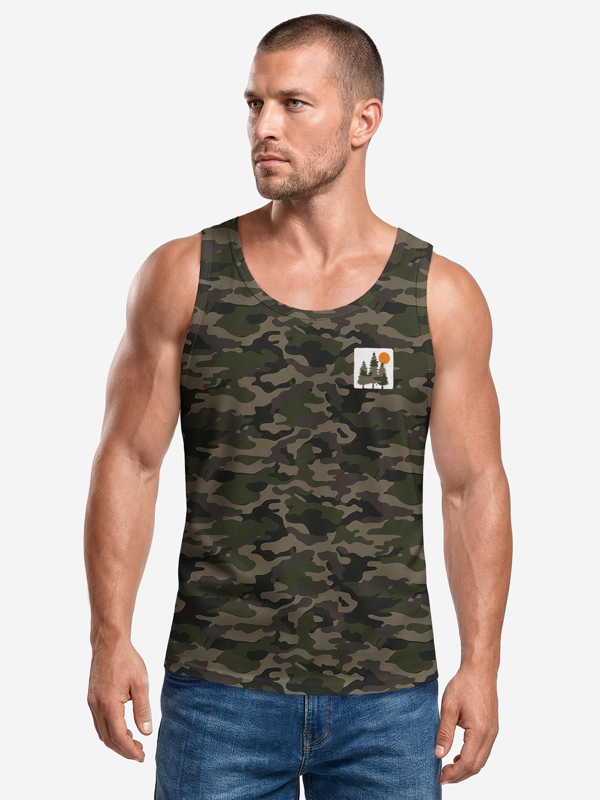 Neverless Tanktop Tanktop Herren mit Grafik-Print - Design Pine Trees- Trägershirt mit Print