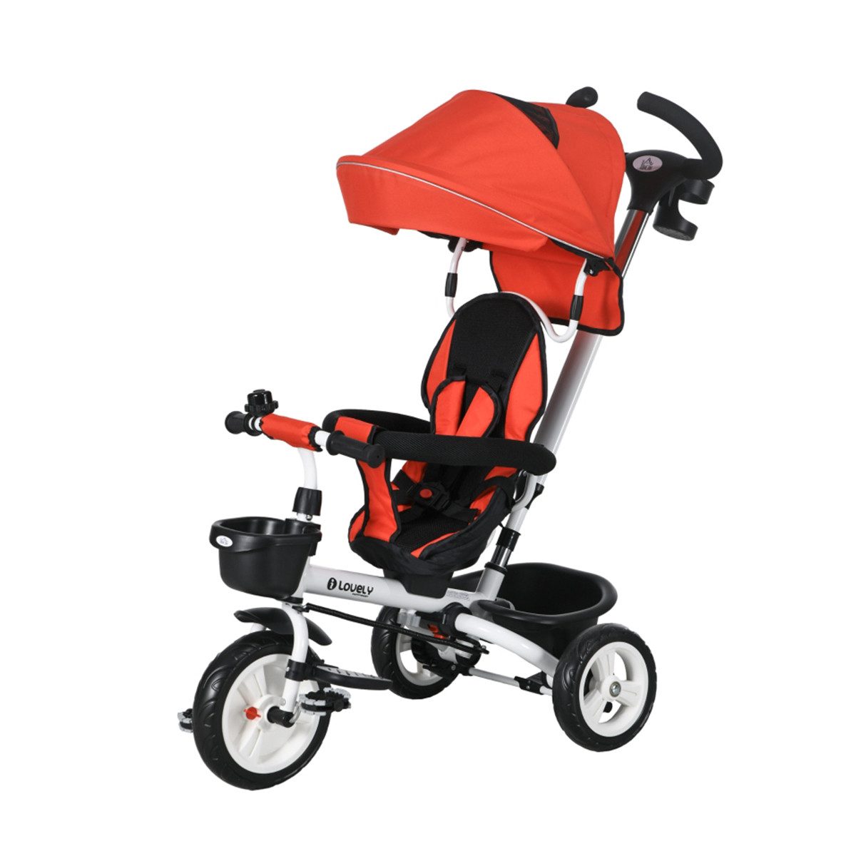 XDeer Dreirad Kinderdreirad 6 in 1 mit Schiebestange Dach Gurt und Ablagekorb, Dreirad Faltbar Kinderwagen Fahrrad bis 25 kg für 1-5 Jahre