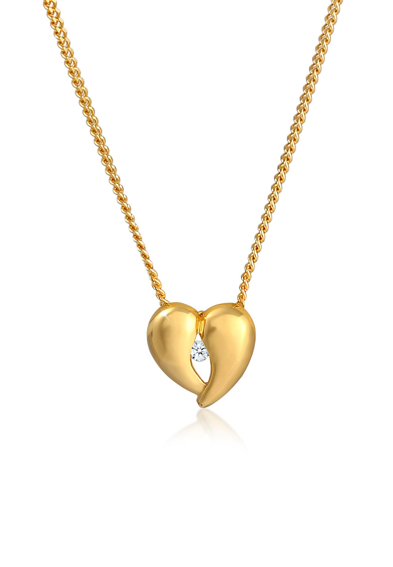 Elli DIAMONDS Kette mit Anhänger Herz Liebe Filigran Diamant (0.03 ct) 925 Silber, Herz Gold