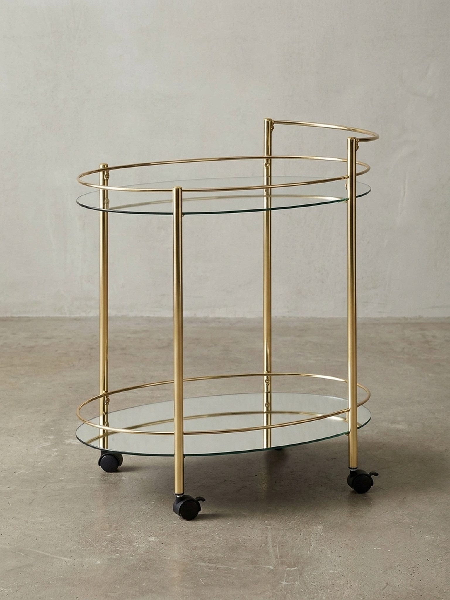 KADIMA DESIGN Servierwagen Design Servierwagen Gold 67x79 cm Mobile Mini Bar, Beistelltisch auf, (Milchglas), Rollen, Speisewagen mit Glasplatte Weiß, Küchenwag – Bild 4 von 5