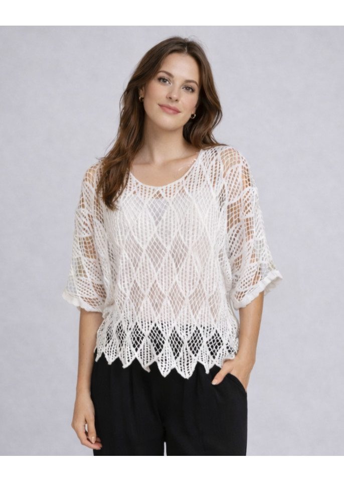 ITALY VIBES Tunika - Poncho - Häkelshirt Damen - Häkelbluse - gratis Untershirt - Top ONE SIZE / passend für Größe S - XL - gratis Top