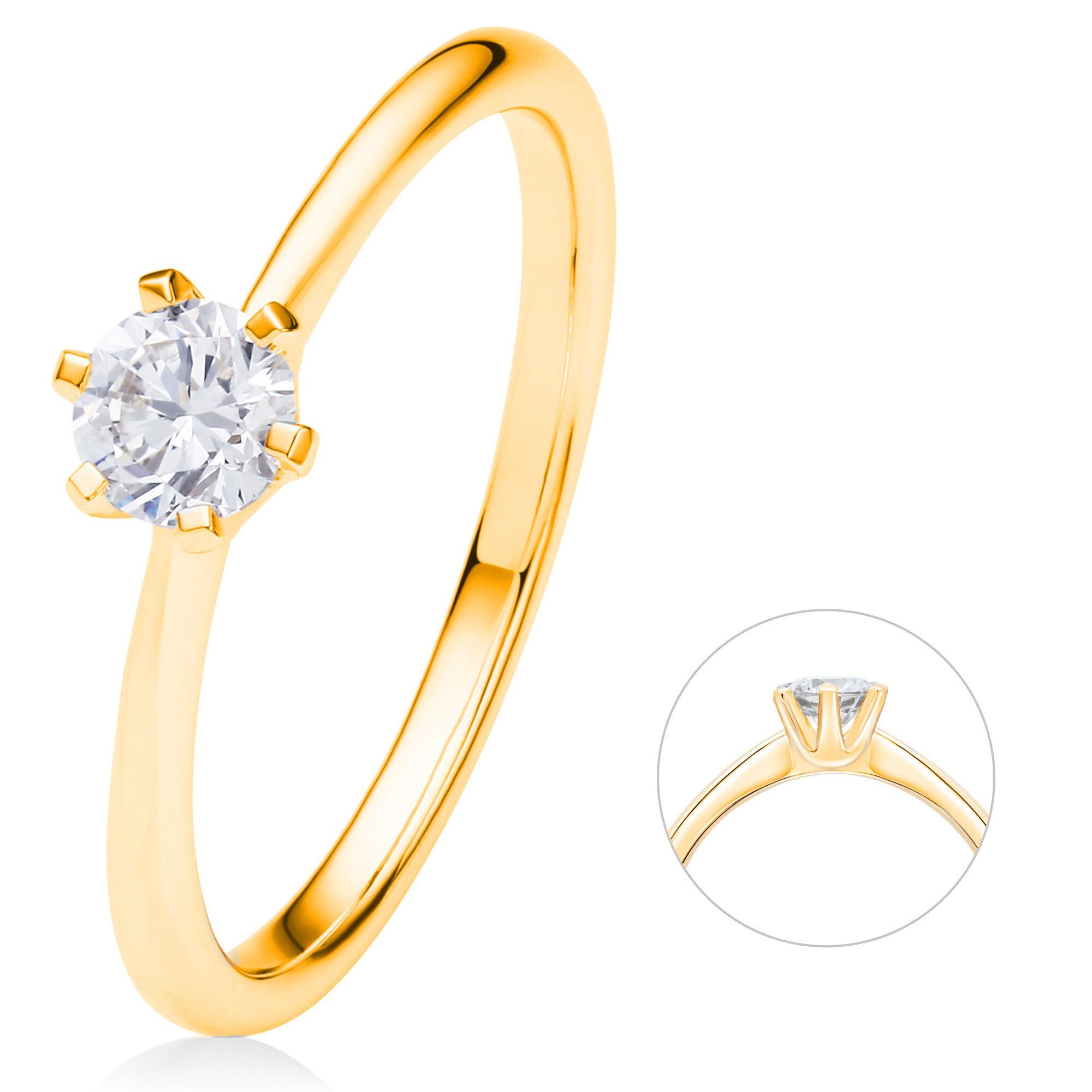 Brillant ct ELEMENT 585 Diamant aus Gold Ring Damen Schmuck 0.3 Diamantring Gelbgold, ONE