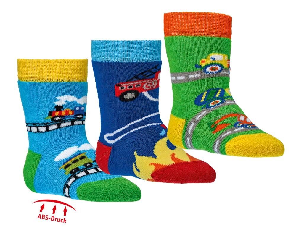 4 (3-Paar, Fun Zug Auto Baby Socks Feuerwehr Paar) ABS Socks ABS-Socken Fun Socks 4 3