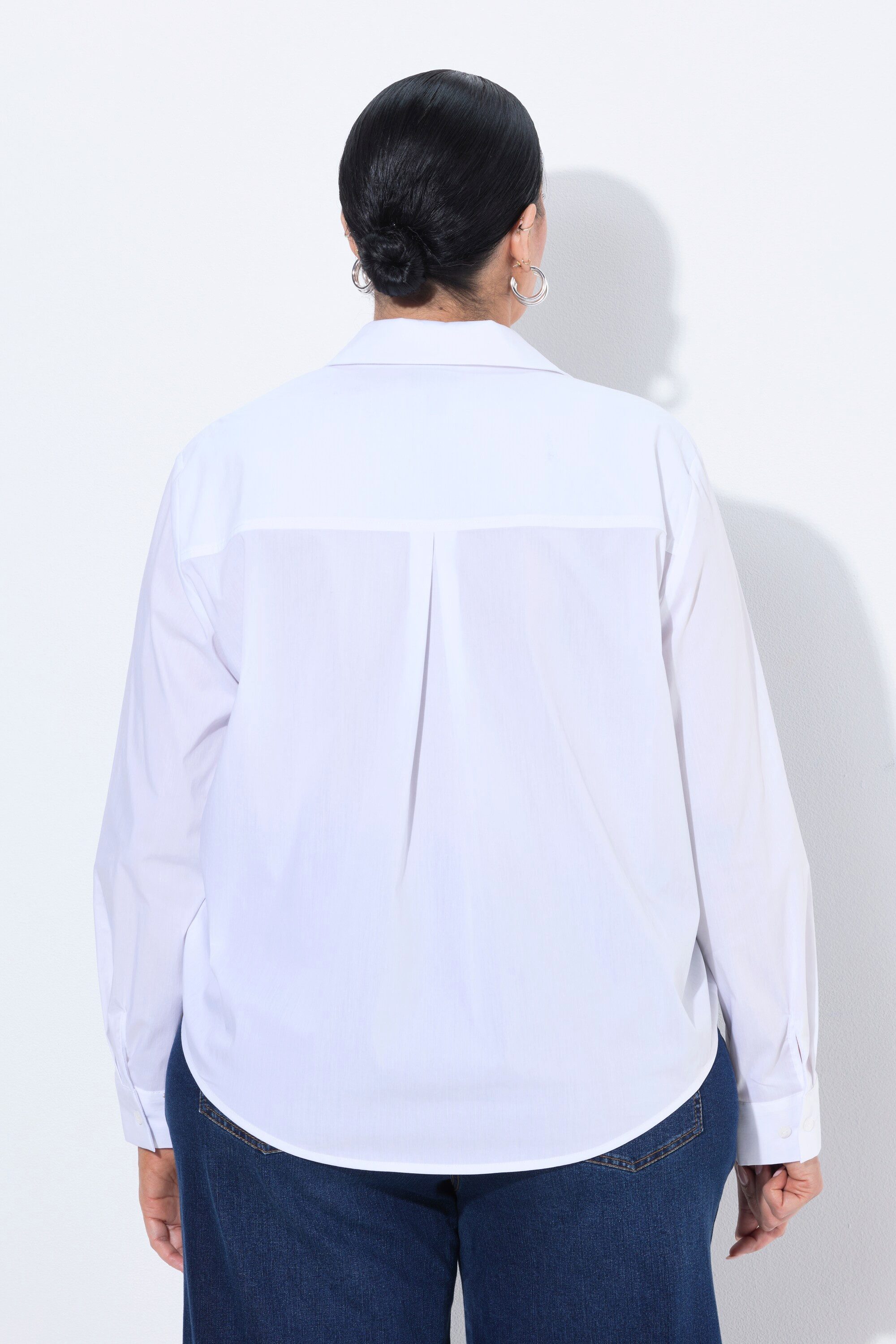Ulla Popken Hemdbluse Popeline-Bluse Zierfalten Hemdkragen Langarm