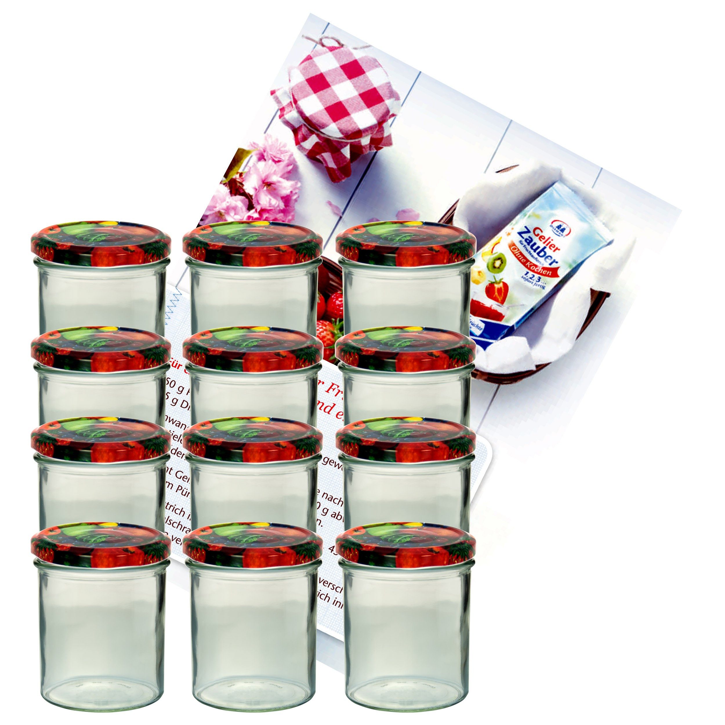 MamboCat Einmachglas 12er Set Sturzglas 350 ml Marmeladenglas To 82 Obst Deckel, Glas