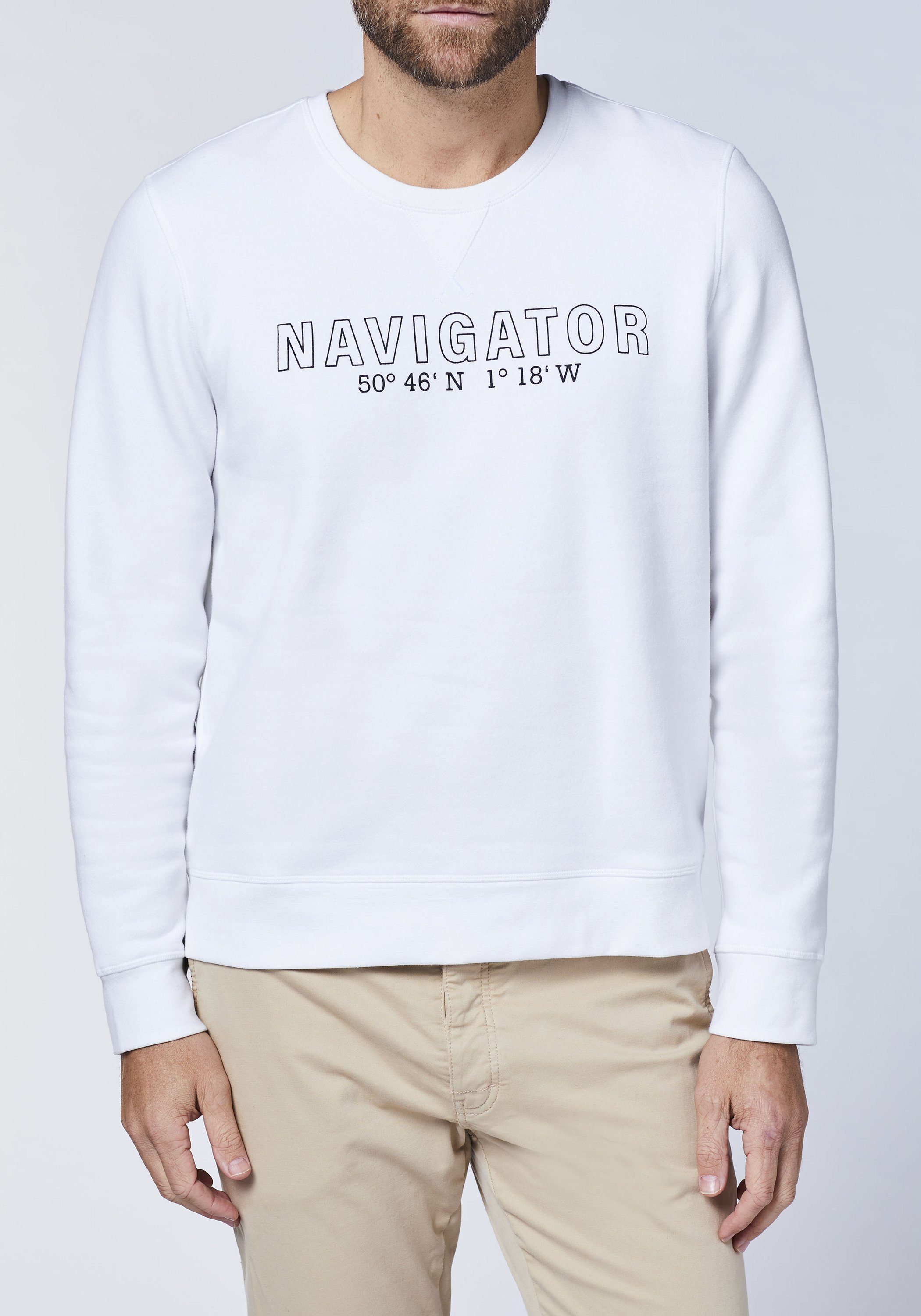 Sweatshirt Logo-Schriftzug NAVIGATOR mit Bright White 11-0601