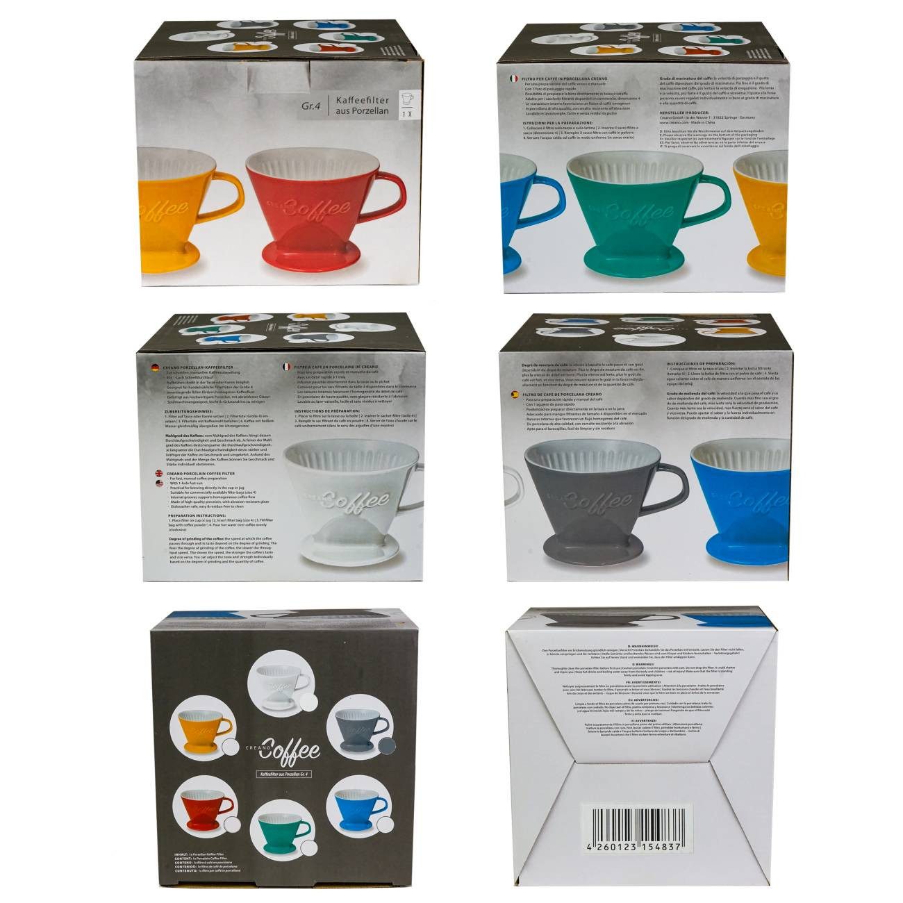 Creano Handfilter Creano Porzellan Kaffeefilter (Steingrau), Porzellan, für Filtergröße 4