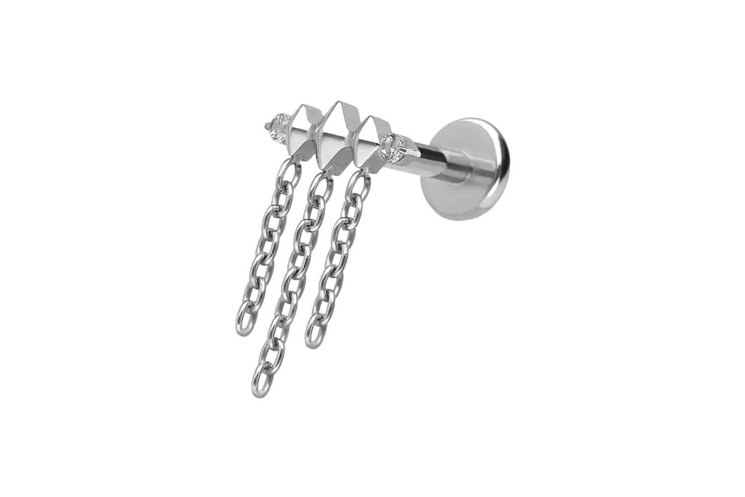 PIERCINGLINE Piercing-Set Titan Labret mit Push Fit 3 RAUTEN + KETTEN (Labrets, 1-tlg)