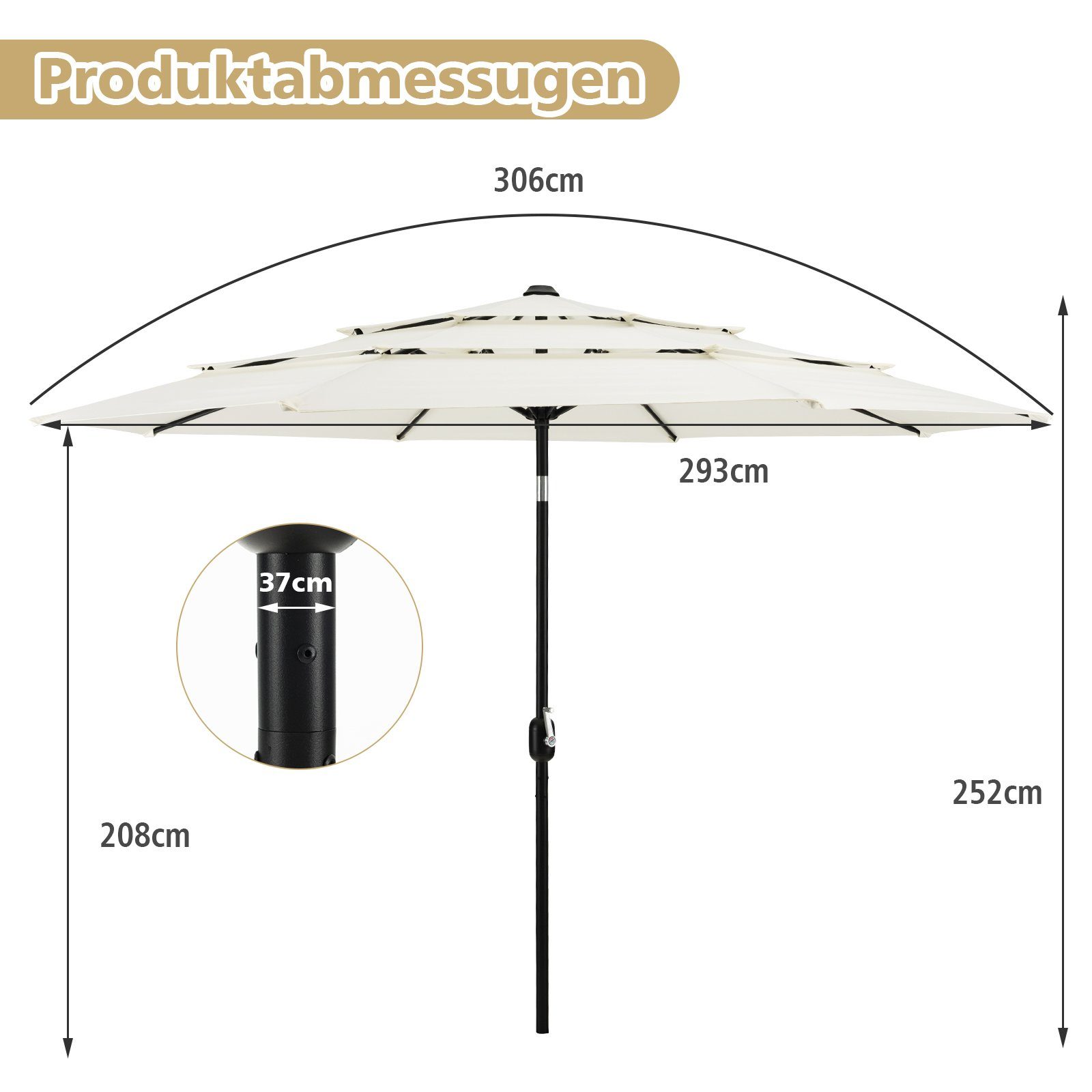 COSTWAY Sonnenschirm Ø300cm, um 45° knickbar, UV-Schutz, mit Kurbel
