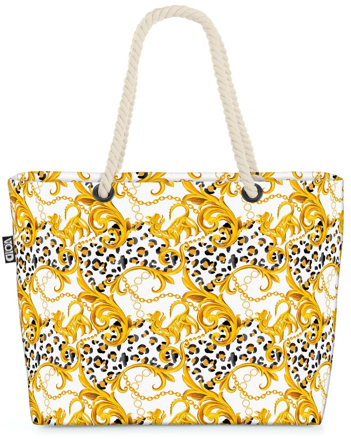 VOID Strandtasche (1-tlg), Tiere Pflanzen Muster Italien Design Muster Schwa Barock Leopard Gold