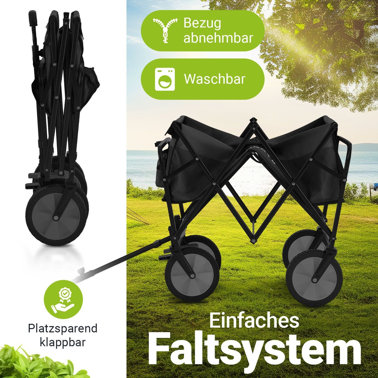Juskys Bollerwagen (2-tlg), 100 kg Tragkraft, Transportwagen faltbar, Einkaufen & Outdoor