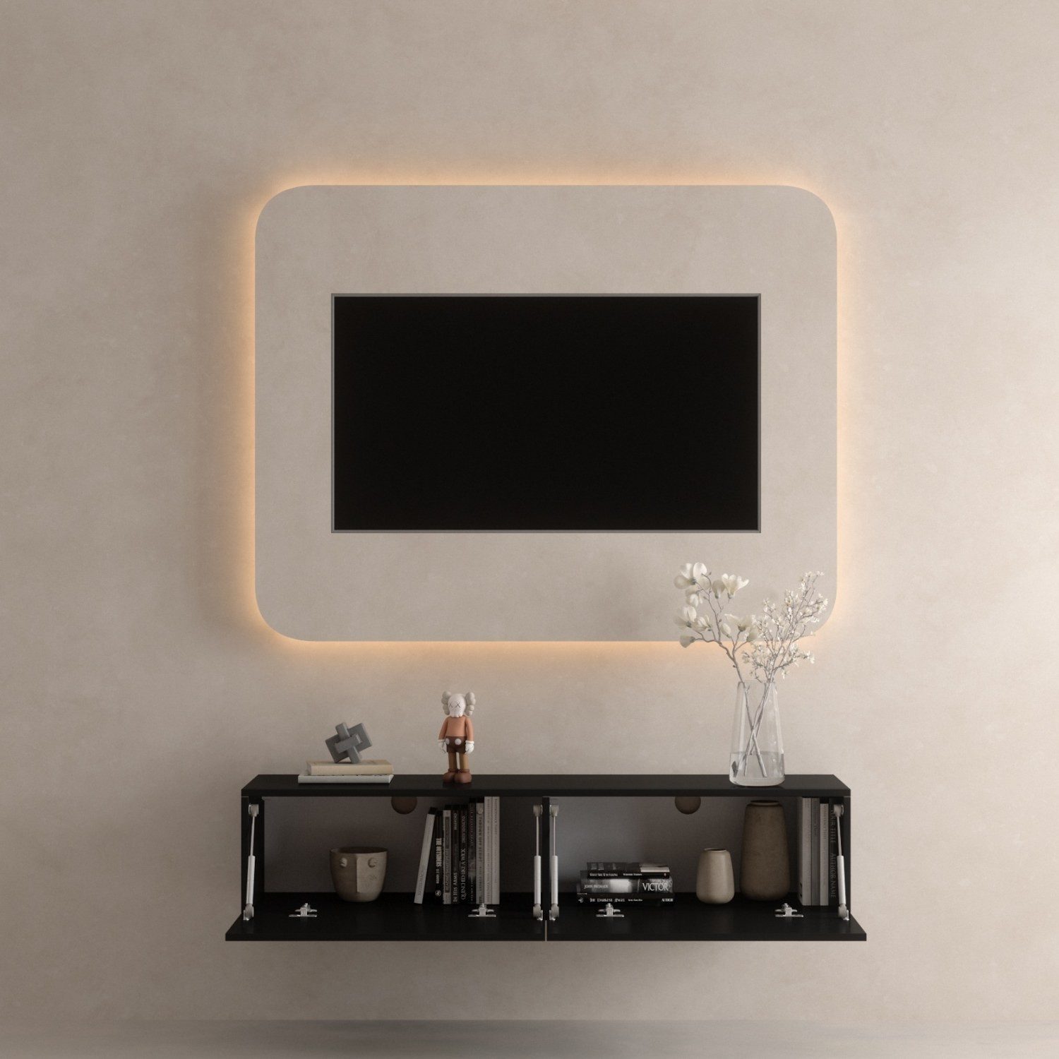Planetmöbel TV-Schrank West TV-Board, Fernsehtisch 140 cm lang, TV-Lowboard (für Fernseher bis 65 Zoll, TV Schrank viel Stauraum, sideboard hängend, Fernsehschr – Bild 4 von 5